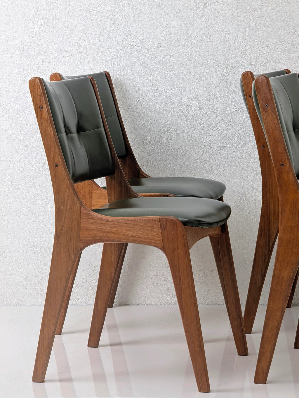 Set of 4 MCM Dining Chairs by Alron – Rare Olive Vinyl & Restored Blackwood