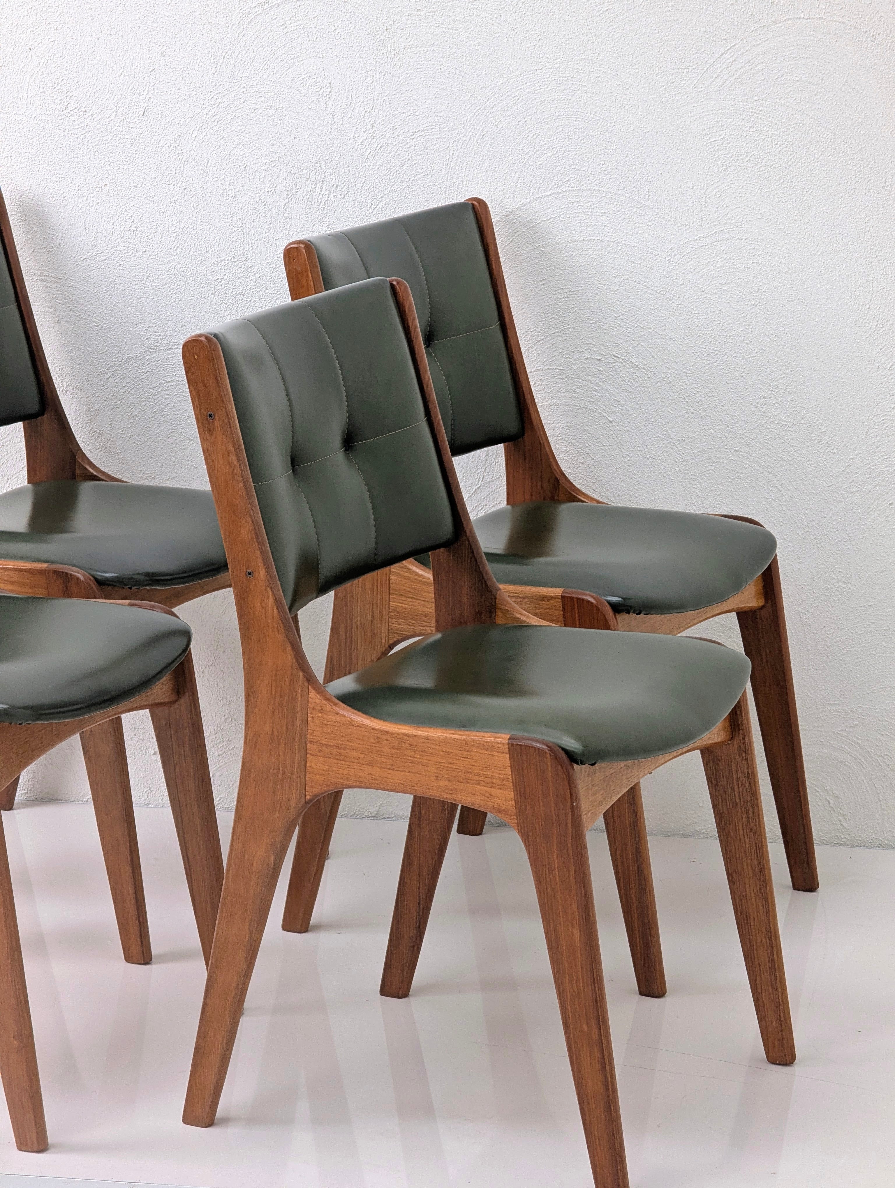 Set of 4 MCM Dining Chairs by Alron – Rare Olive Vinyl & Restored Blackwood