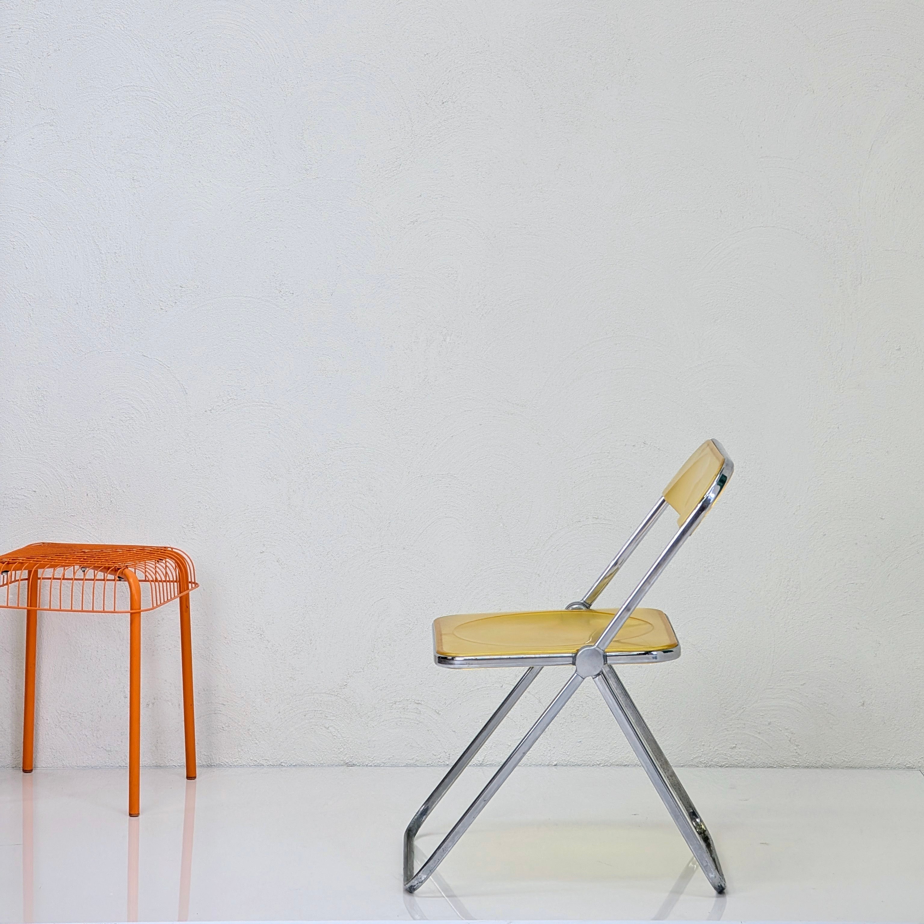 1970s Plia Folding Chair in Transparent Yellow by Giancarlo Piretti for Castelli, Italy