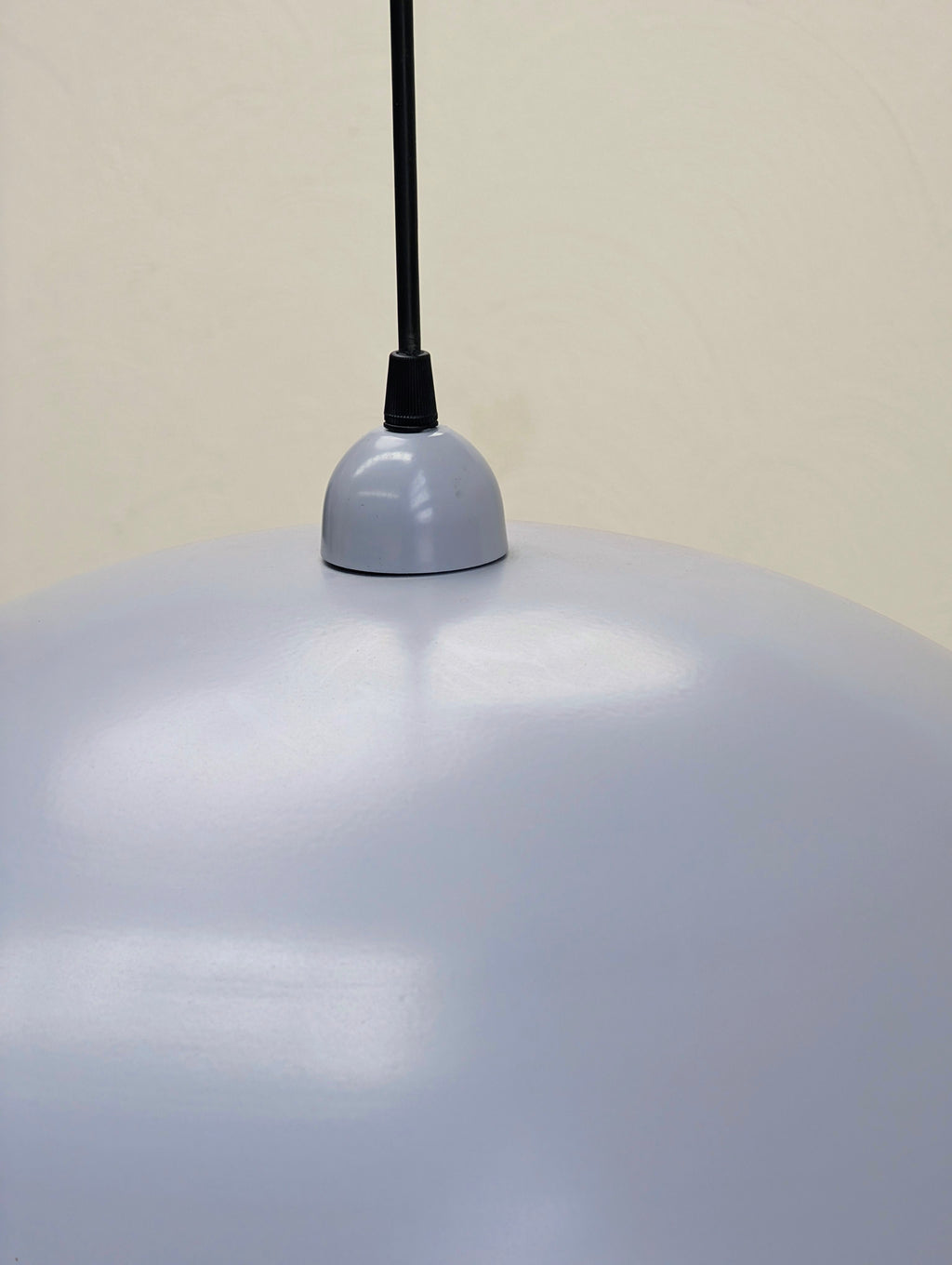 Oversized 62cm Spun Metal Pendant Lights – Dove Grey Enamel (Circa 1980s)