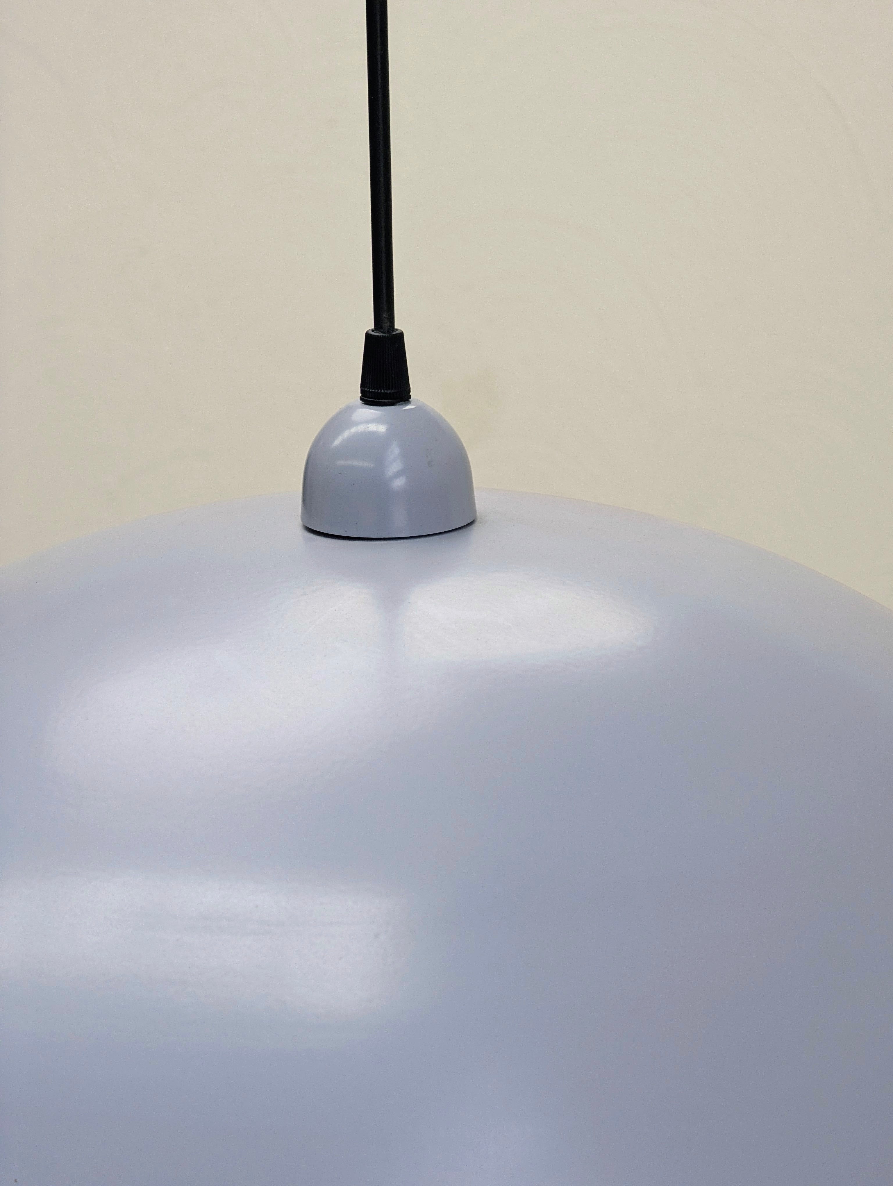 Oversized 62cm Spun Metal Pendant Lights – Dove Grey Enamel (Circa 1980s)