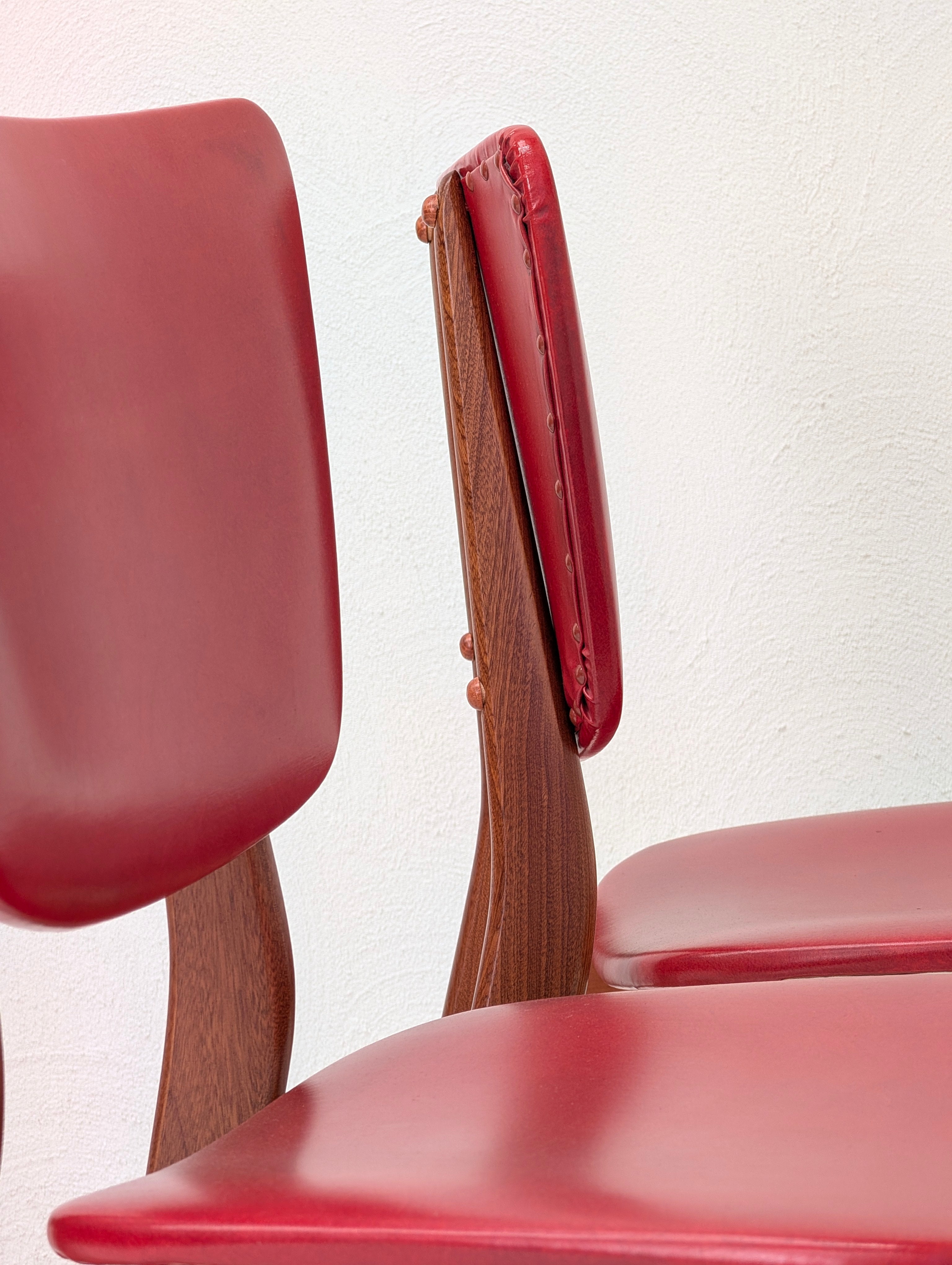 Set of Four Fler Dining Chairs in Original Red Vinyl by Fred Lowen & Ernest Rodeck | c1950s