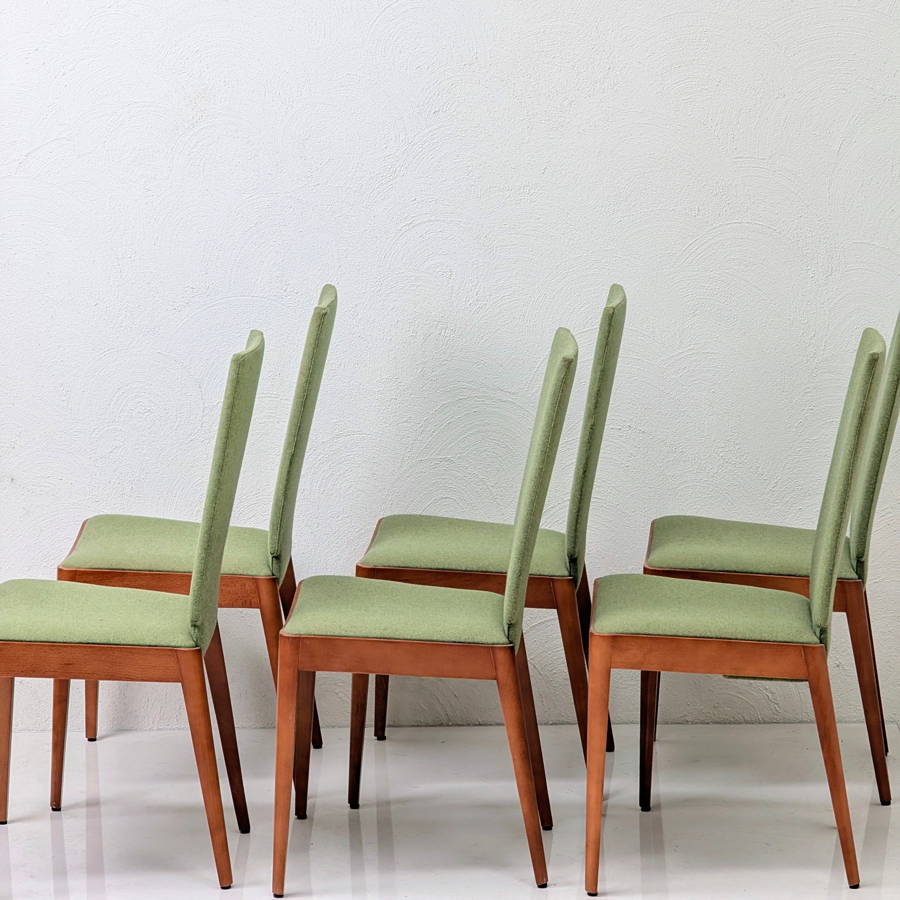 Set of 6 High-Back Dining Chairs – Newly Upholstered in Warwick ‘Wasabi’
