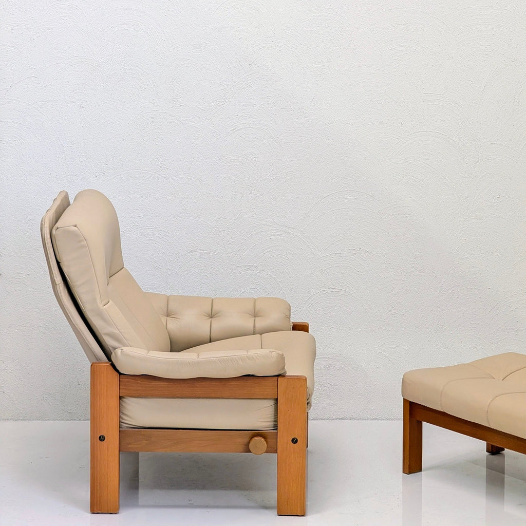 Danish Deluxe High-Back Recliner & Matching Ottoman | Sand Leather