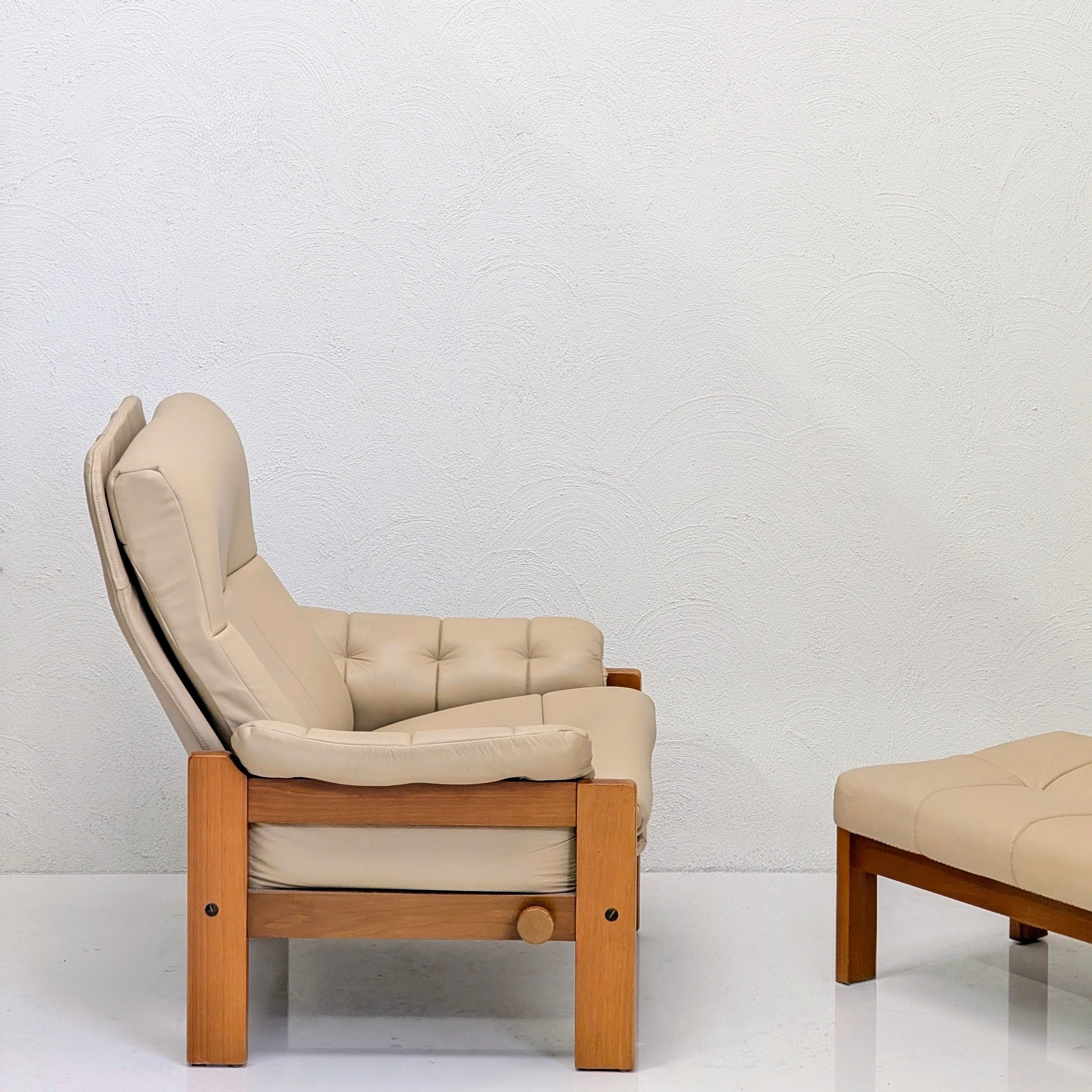 Danish Deluxe High-Back Recliner & Matching Ottoman | Sand Leather