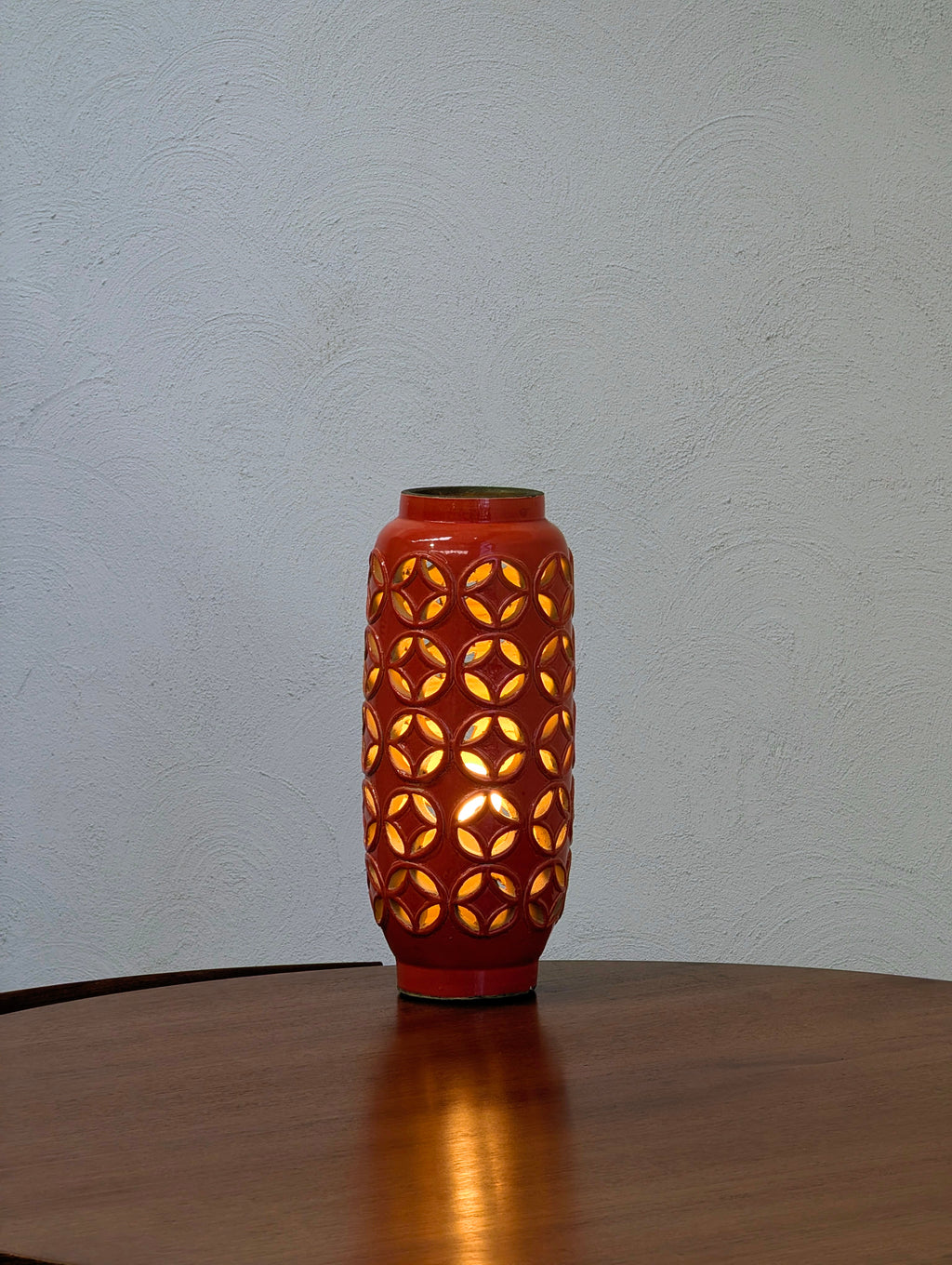 Geometric Glazed Ceramic Column Lamp in Retro Orange Glazed Terracotta