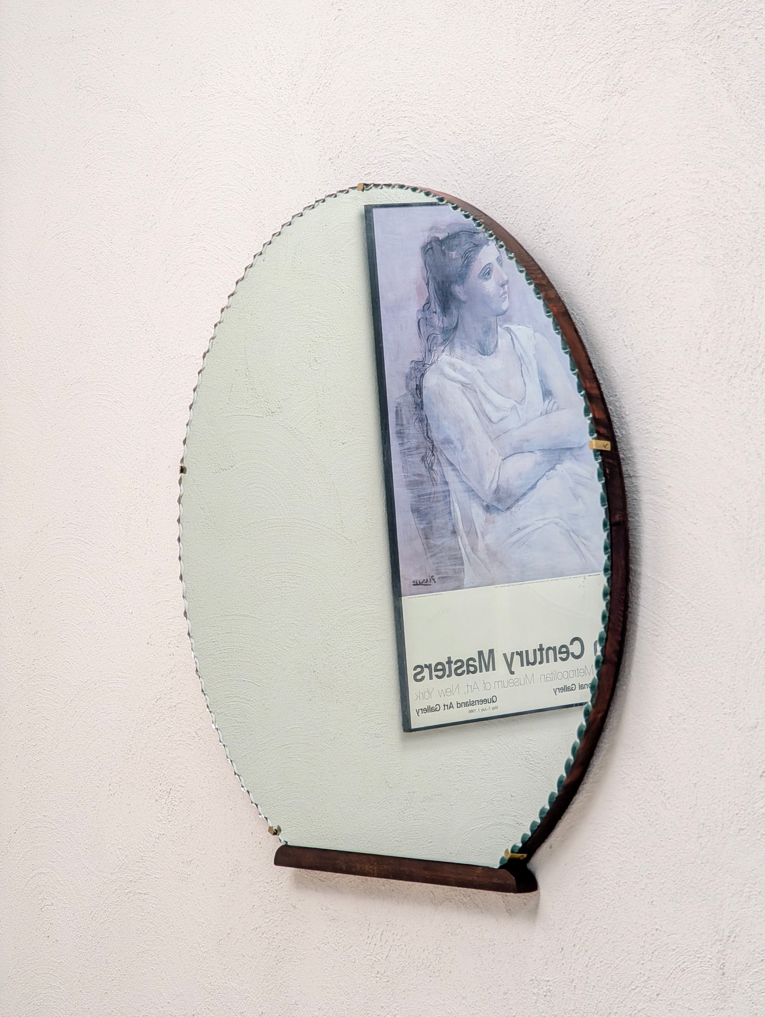 Original Art Deco Bevelled Wall Mirror | Scalloped Cloud Edge