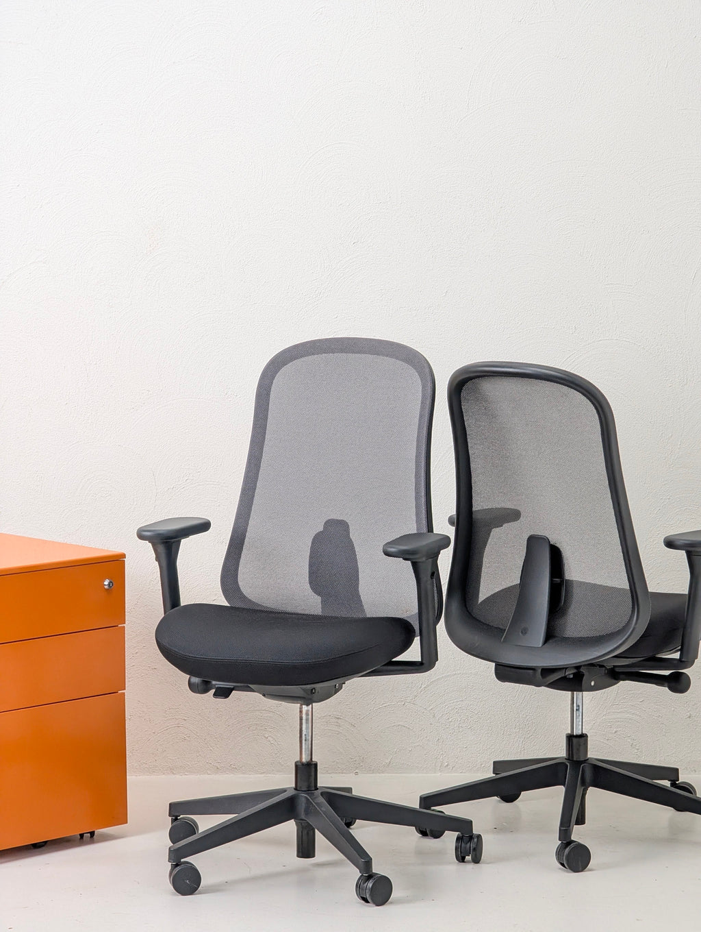 Industrial Mobile Pedestal | 3 Drawer Steel File Cabinet | Electric Orange