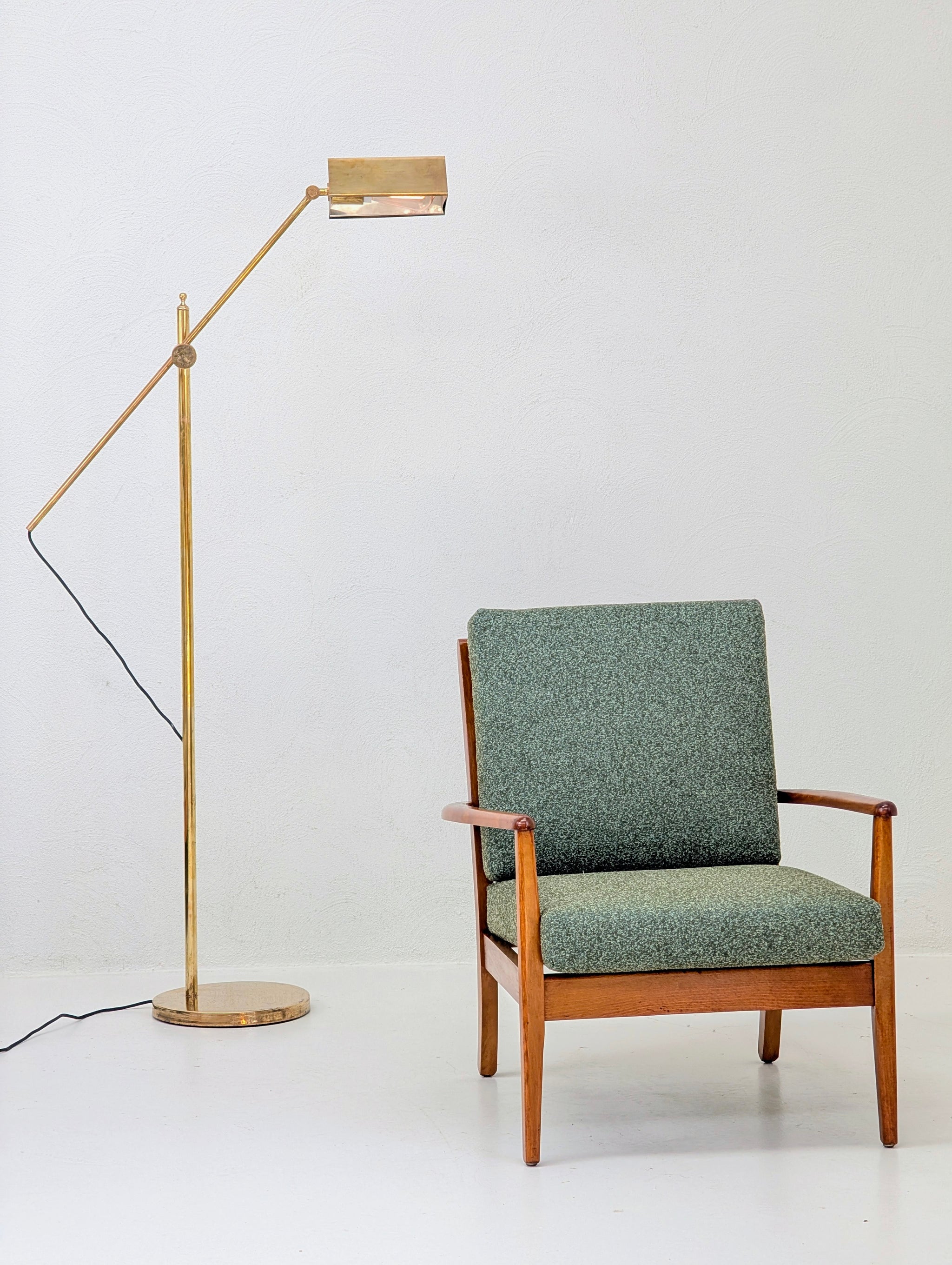 1960s Italian Mid-Century Modern Solid Oak Lounge Chair with Rail Back