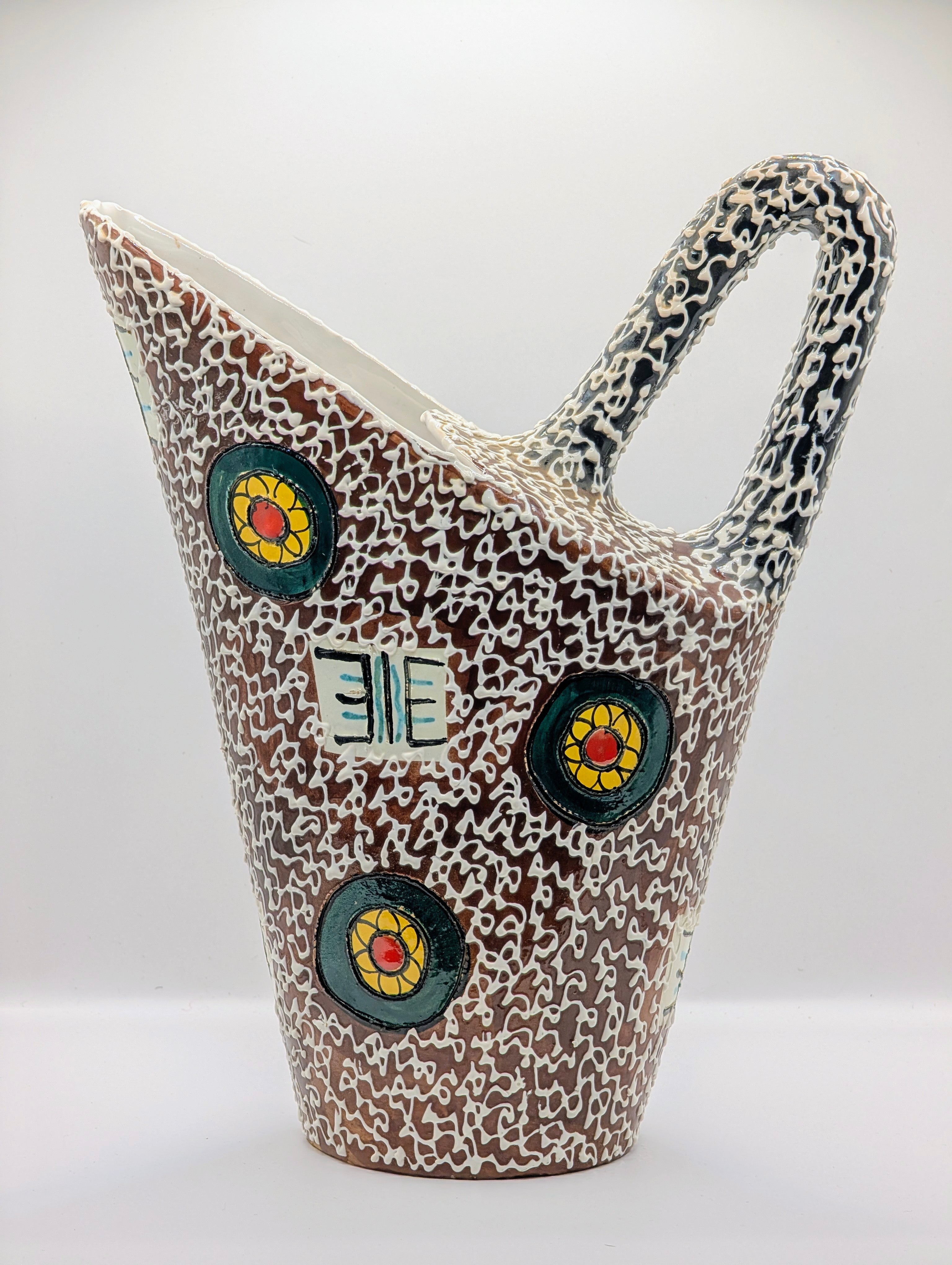 Rare 1964 Modernist Sculptural Pitcher by Santucci Deruta - Handcrafted in Italy