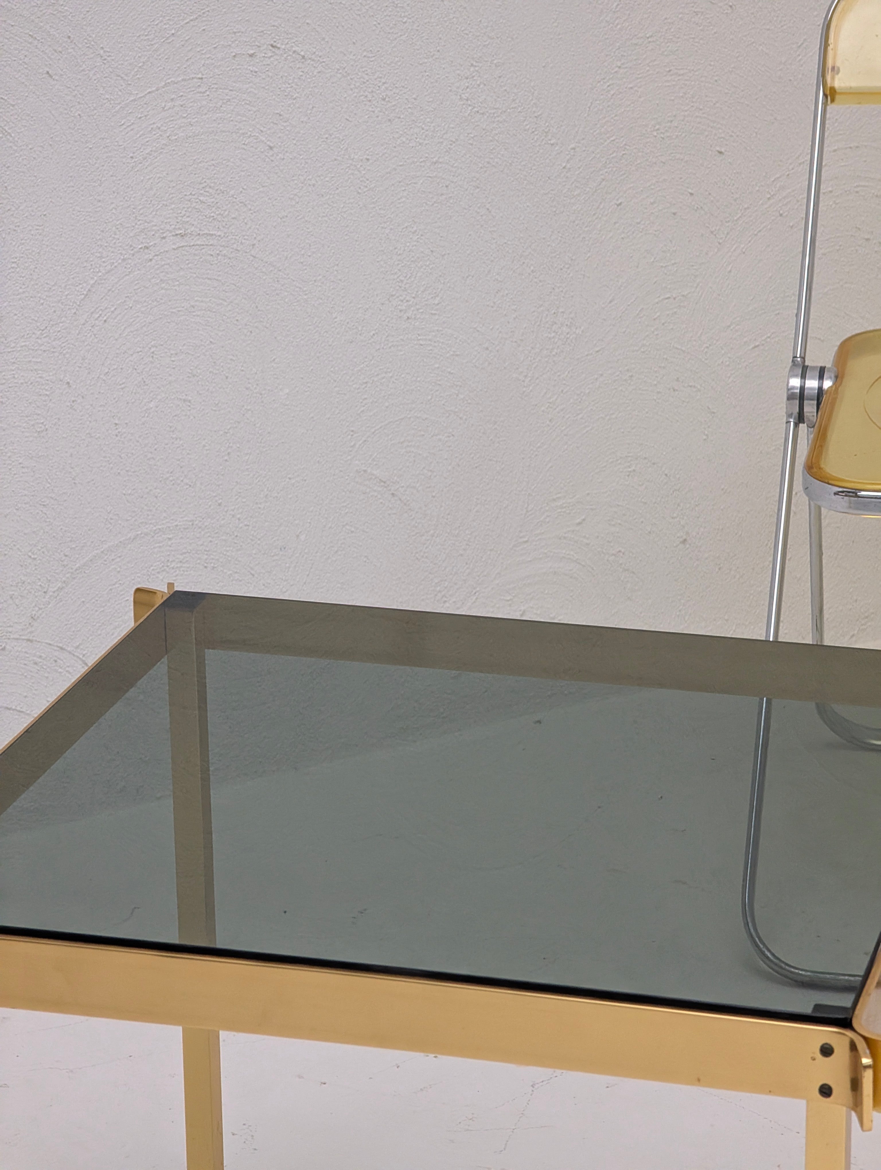 1970s Hollywood Regency Coffee Table | Anodised Aluminium & Smoked Glass