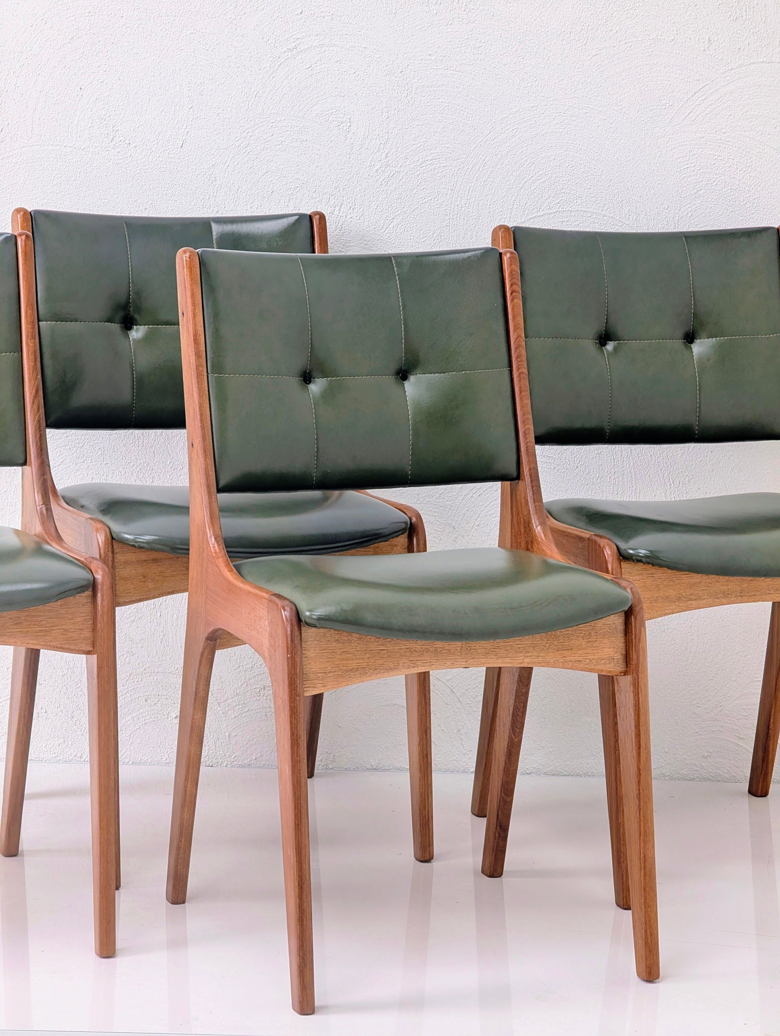 Set of 4 MCM Dining Chairs by Alron – Rare Olive Vinyl & Restored Blackwood