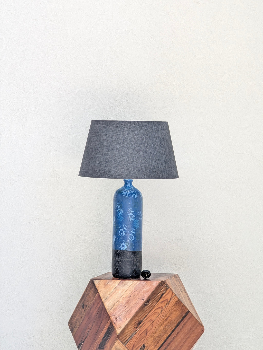 Vintage 1970s Brutalist Cylinder Lamp – Heavy Gauge Steel & Original Blue Glaze