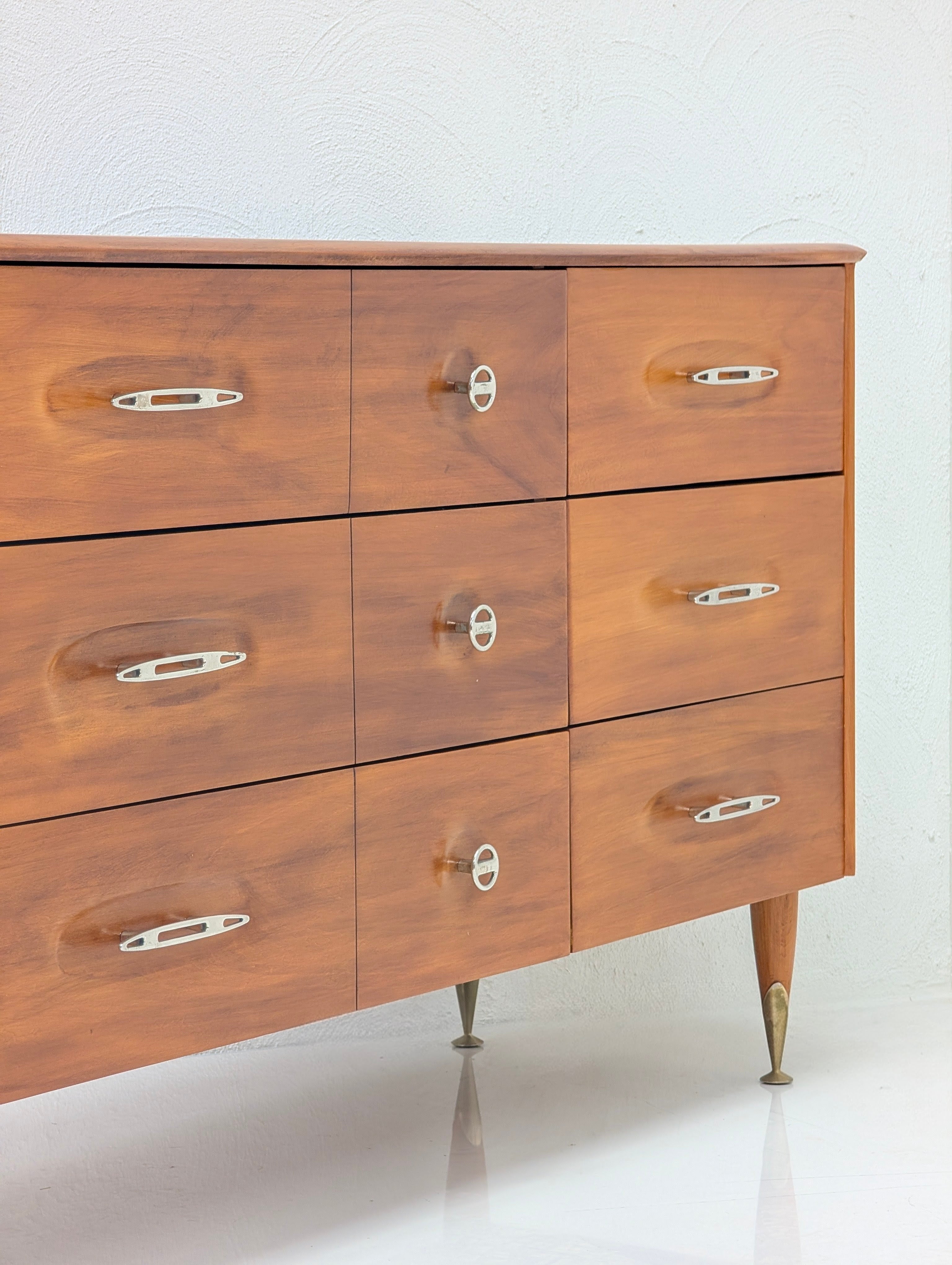 Restored c.1977 Burgess Solid Oak 'Atomic' Lowboy Dresser