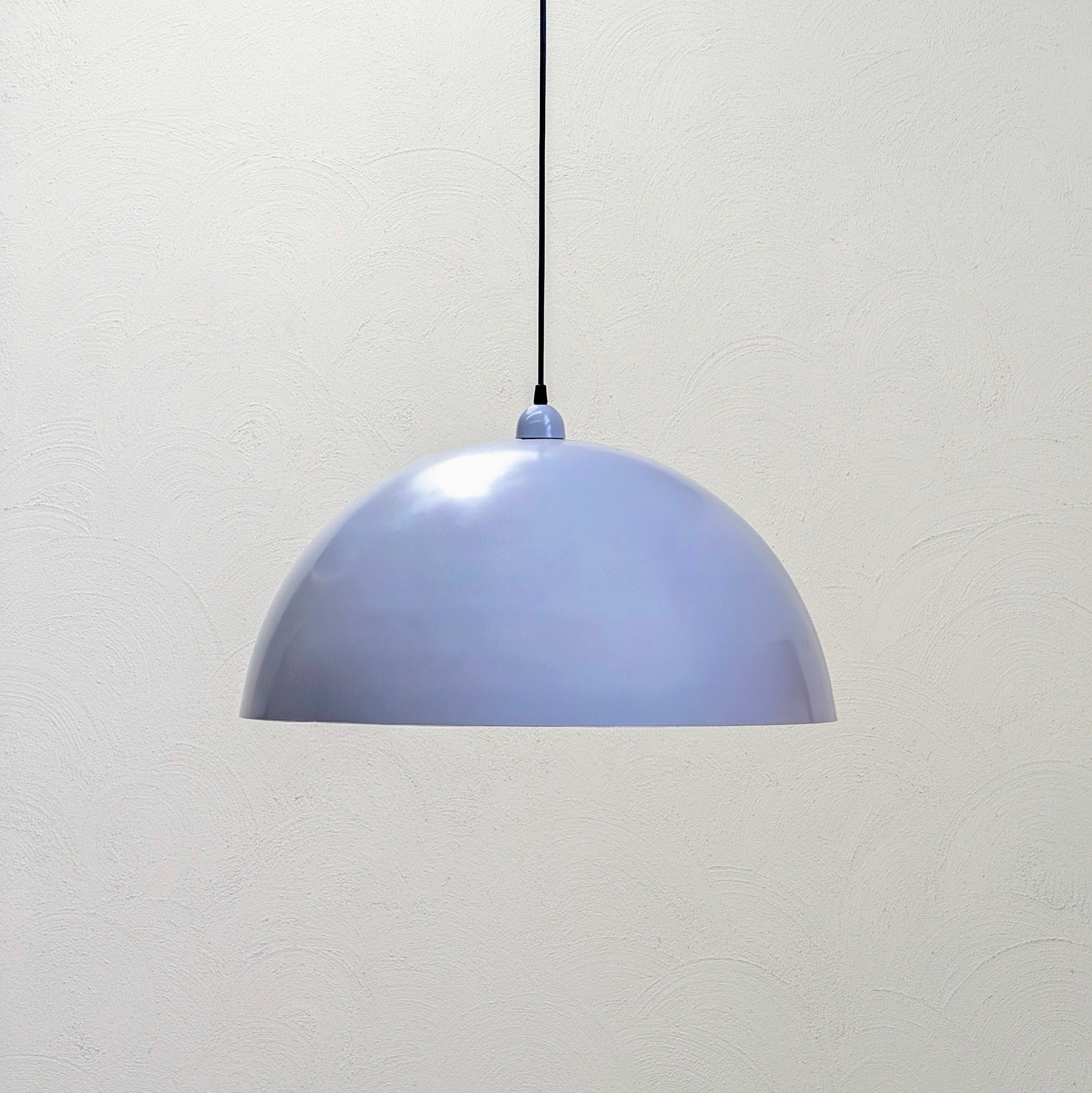 Oversized 62cm Spun Metal Pendant Lights – Dove Grey Enamel (Circa 1980s)