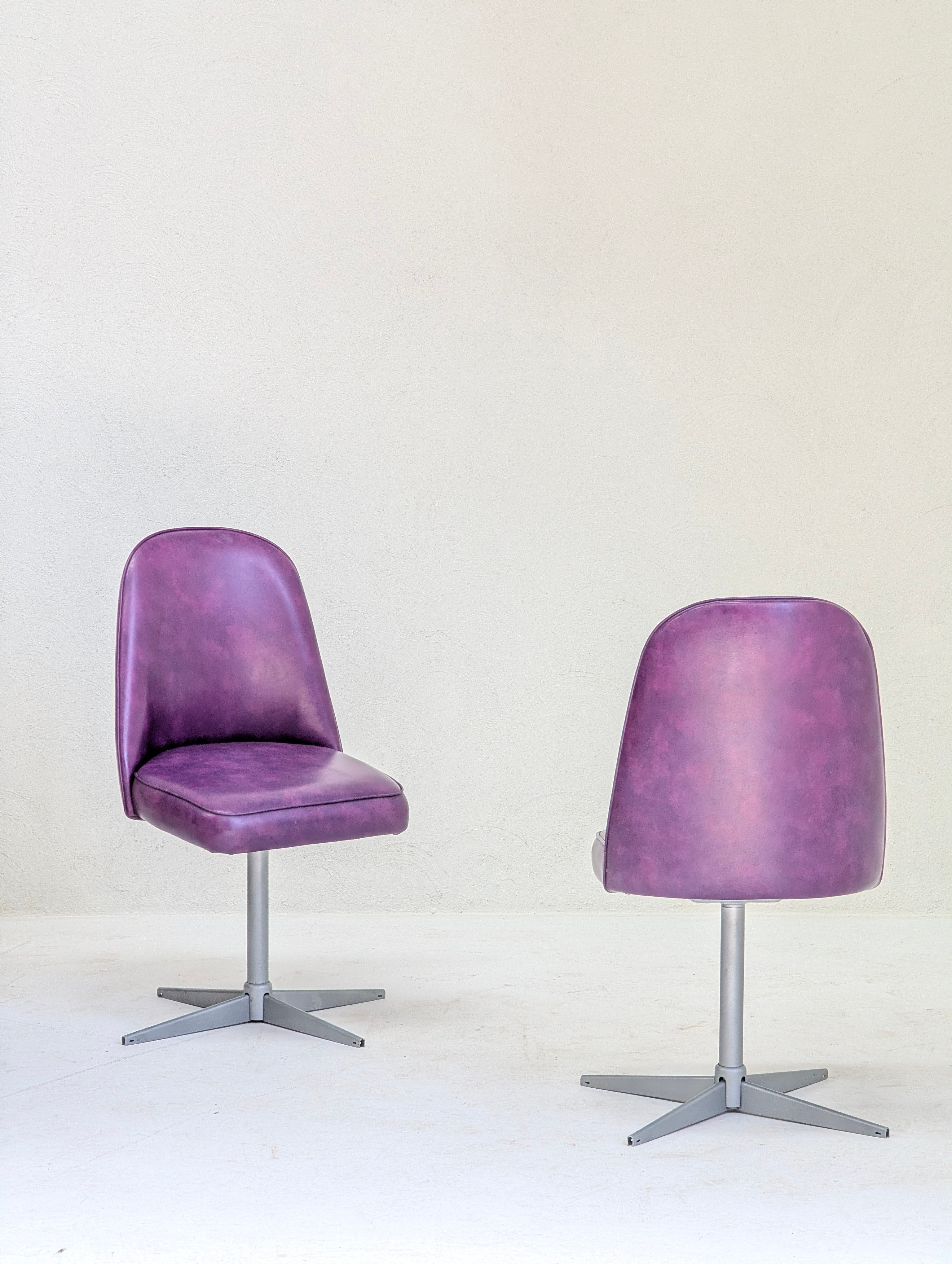 Vintage 1970s Space Age High-Back Swivel Chairs (Original Purple Vinyl)