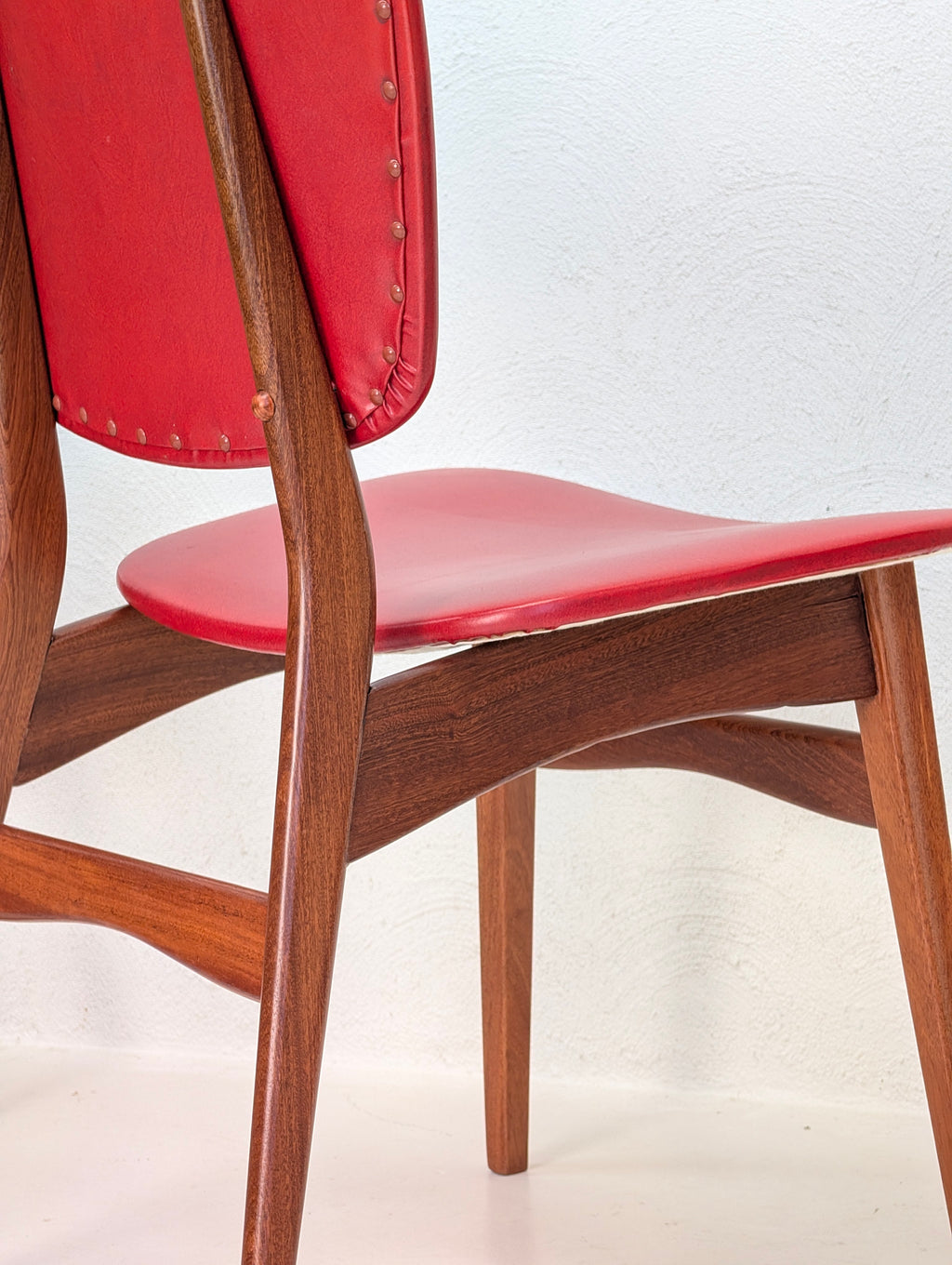 Set of Four Fler Dining Chairs in Original Red Vinyl by Fred Lowen & Ernest Rodeck | c1950s