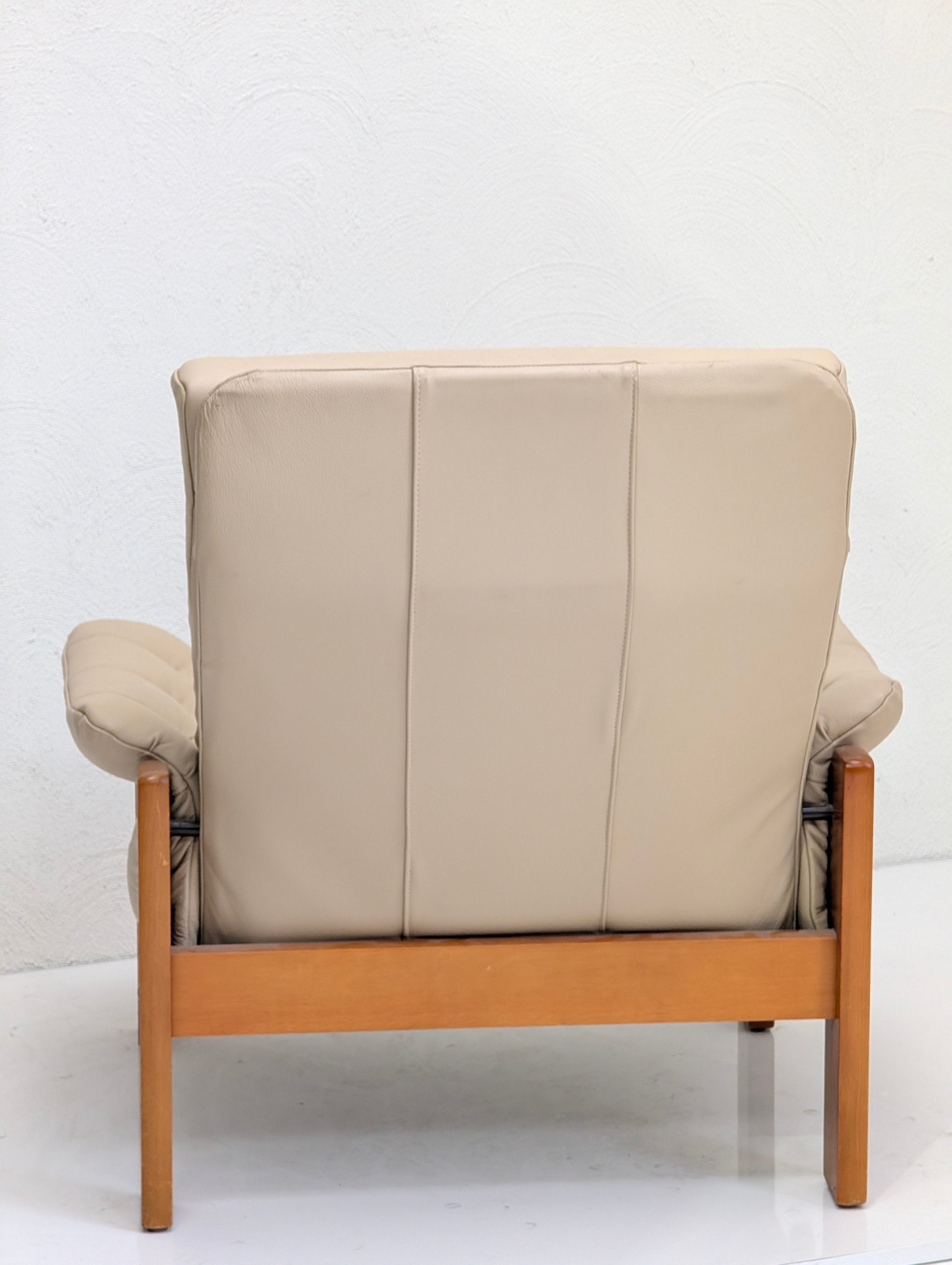 Danish Deluxe High-Back Recliner & Matching Ottoman | Sand Leather