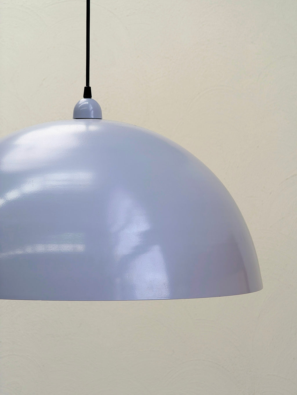 Oversized 62cm Spun Metal Pendant Lights – Dove Grey Enamel (Circa 1980s)