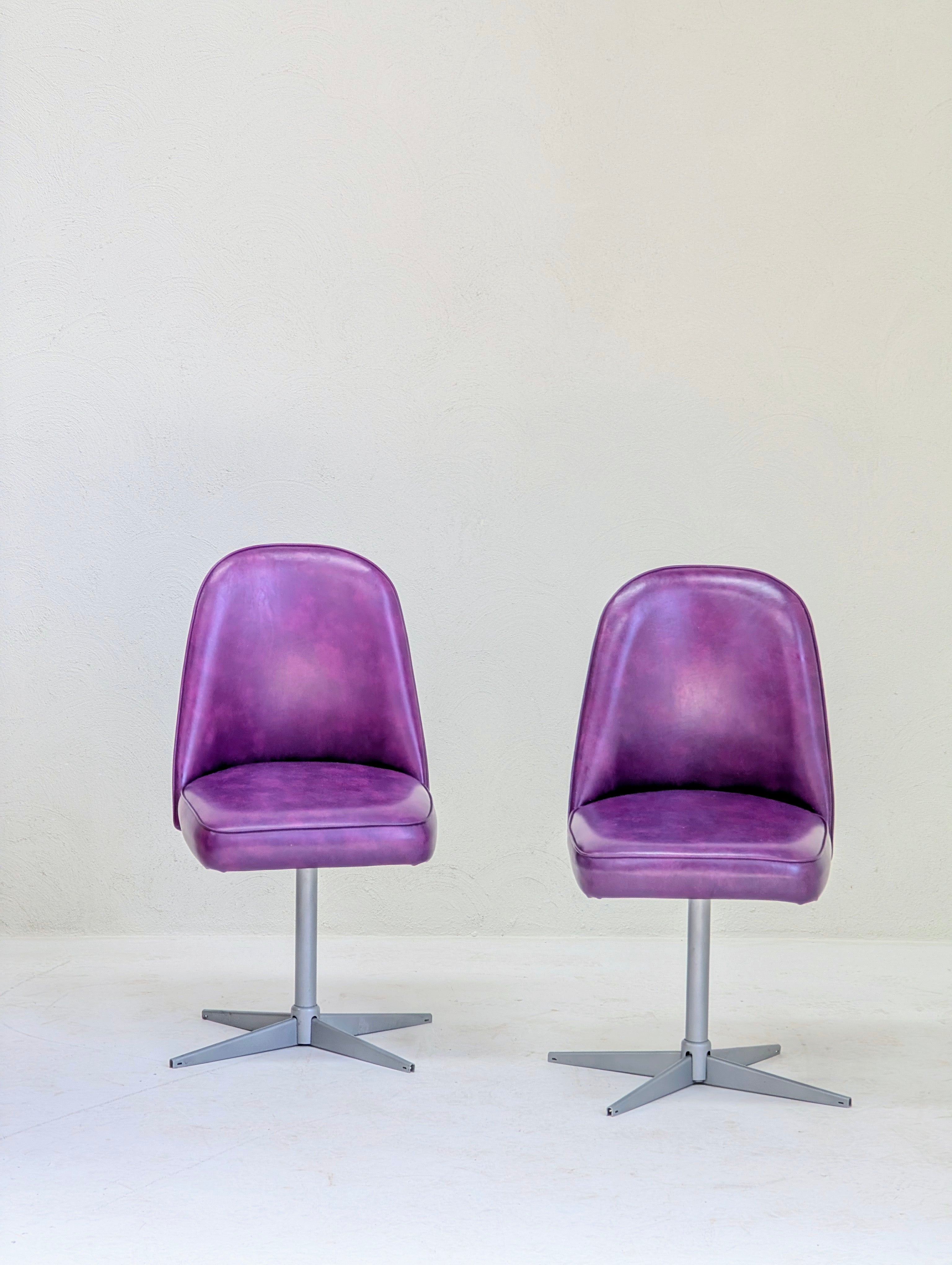 Vintage 1970s Space Age High-Back Swivel Chairs (Original Purple Vinyl)