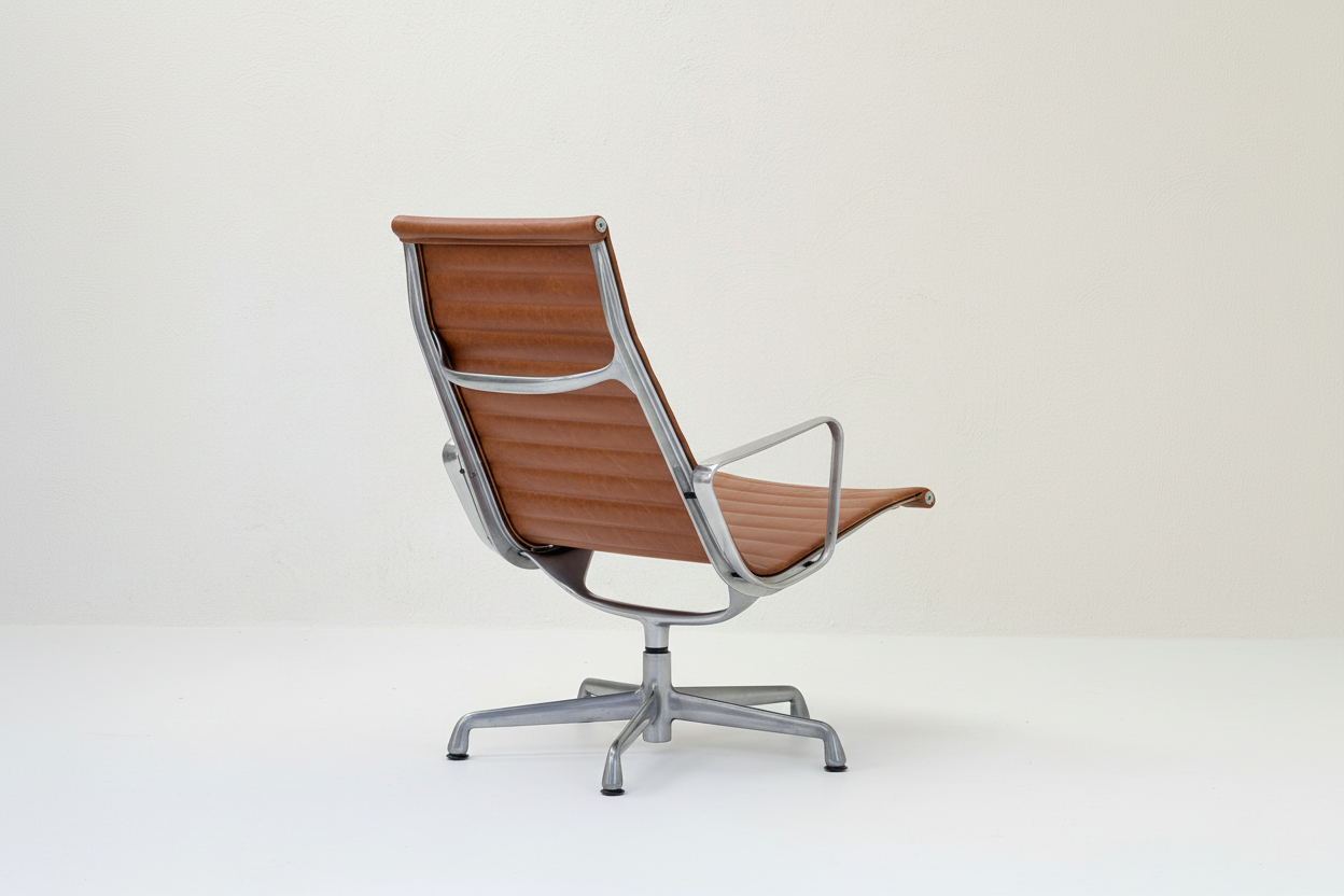 Restored Cognac Leather Herman Miller Eames Aluminium Group Lounge Chair EA316