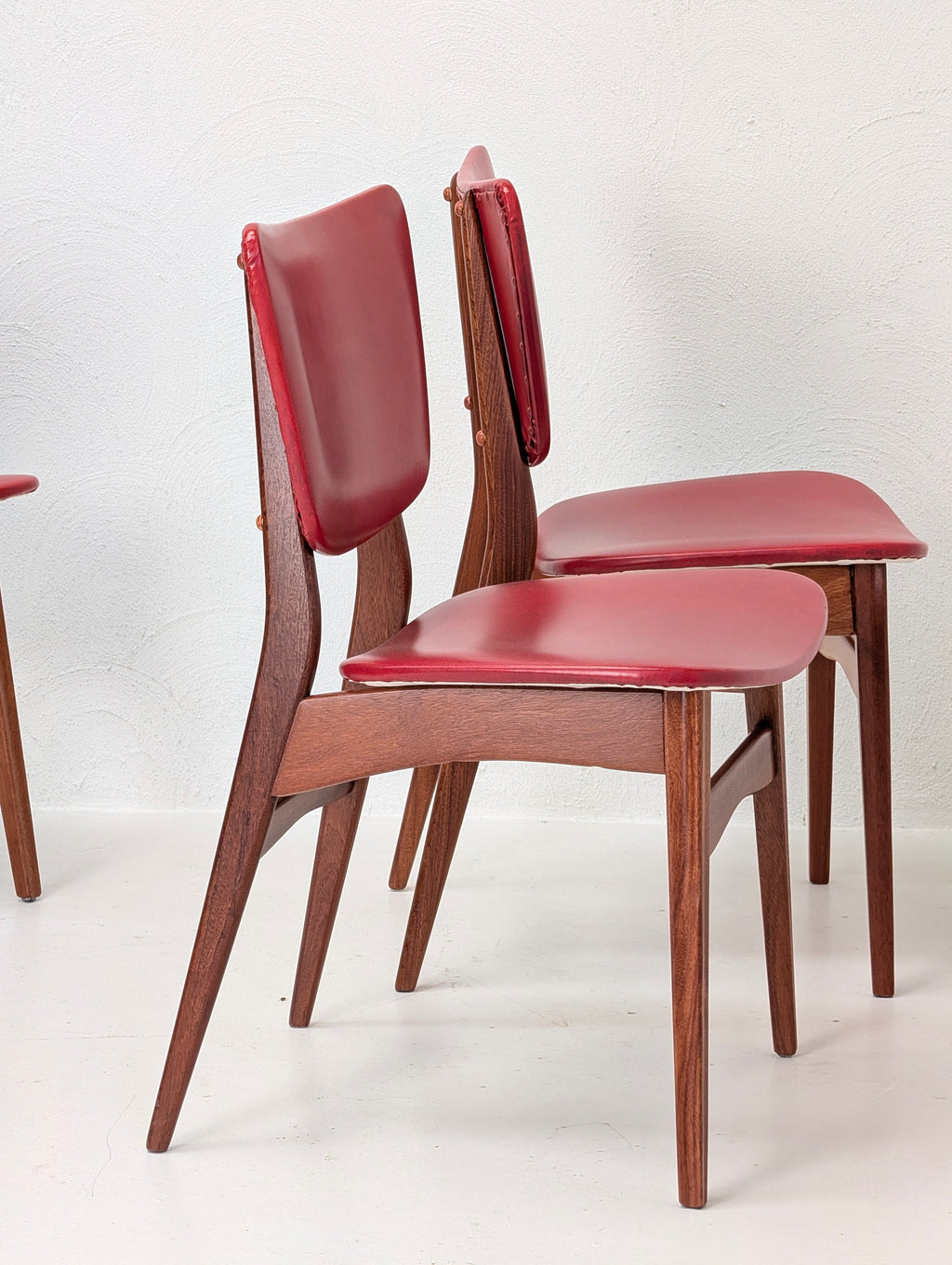 Set of Four Fler Dining Chairs in Original Red Vinyl by Fred Lowen & Ernest Rodeck | c1950s