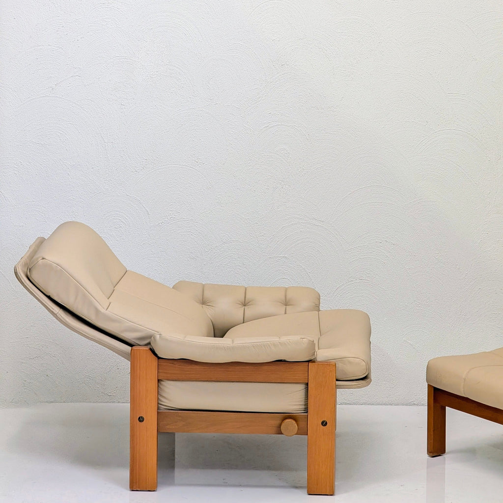 Danish Deluxe High-Back Recliner & Matching Ottoman | Sand Leather