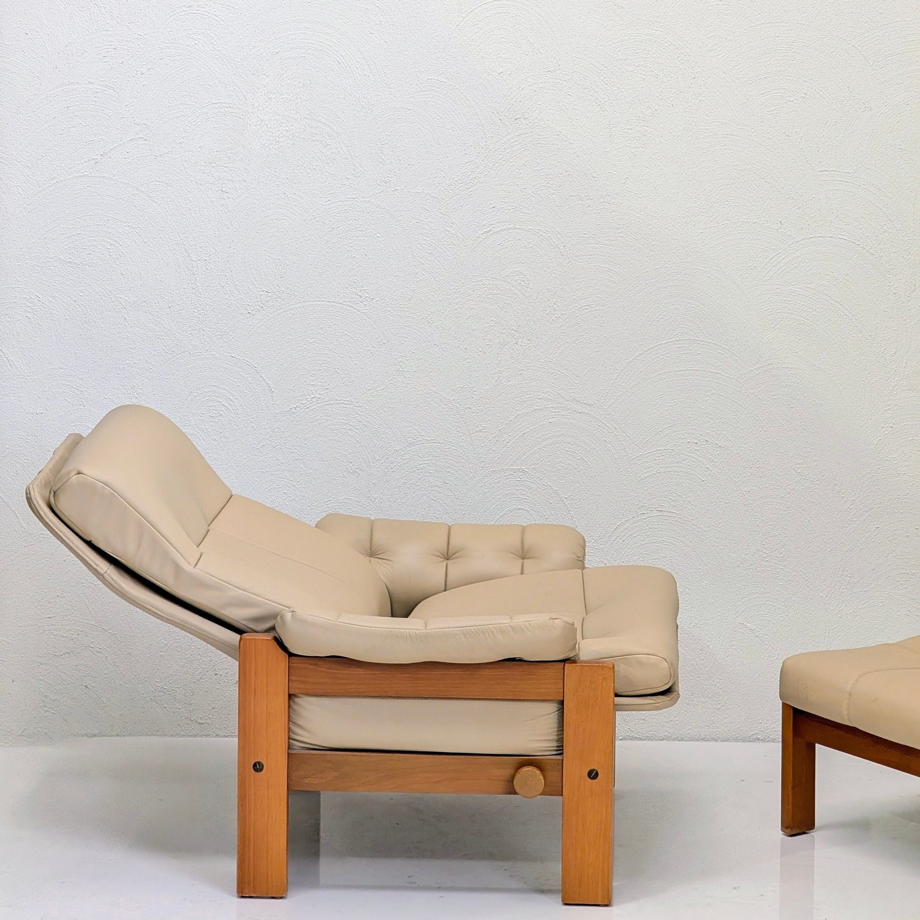 Danish Deluxe High-Back Recliner & Matching Ottoman | Sand Leather