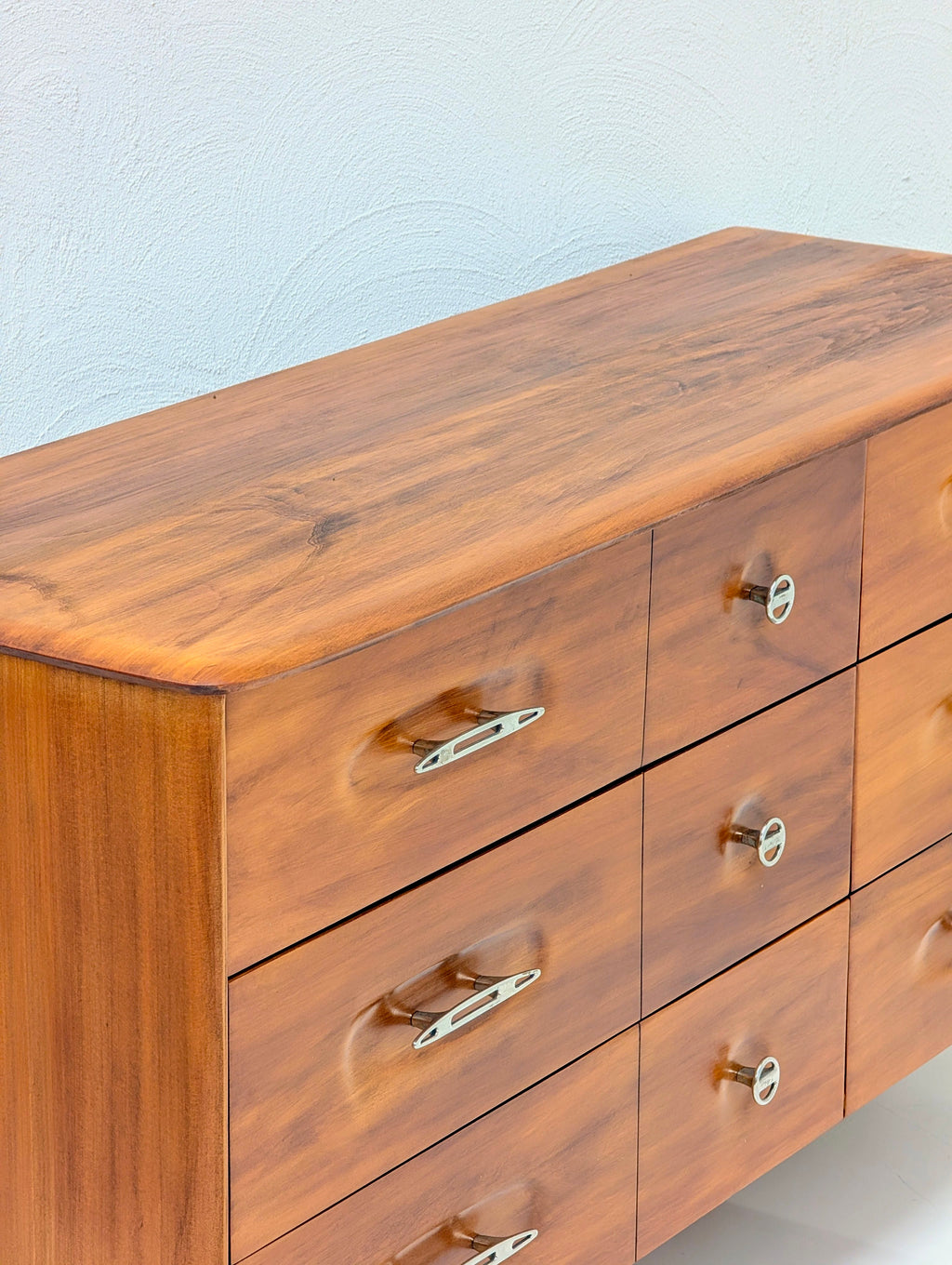Restored c.1977 Burgess Solid Oak 'Atomic' Lowboy Dresser