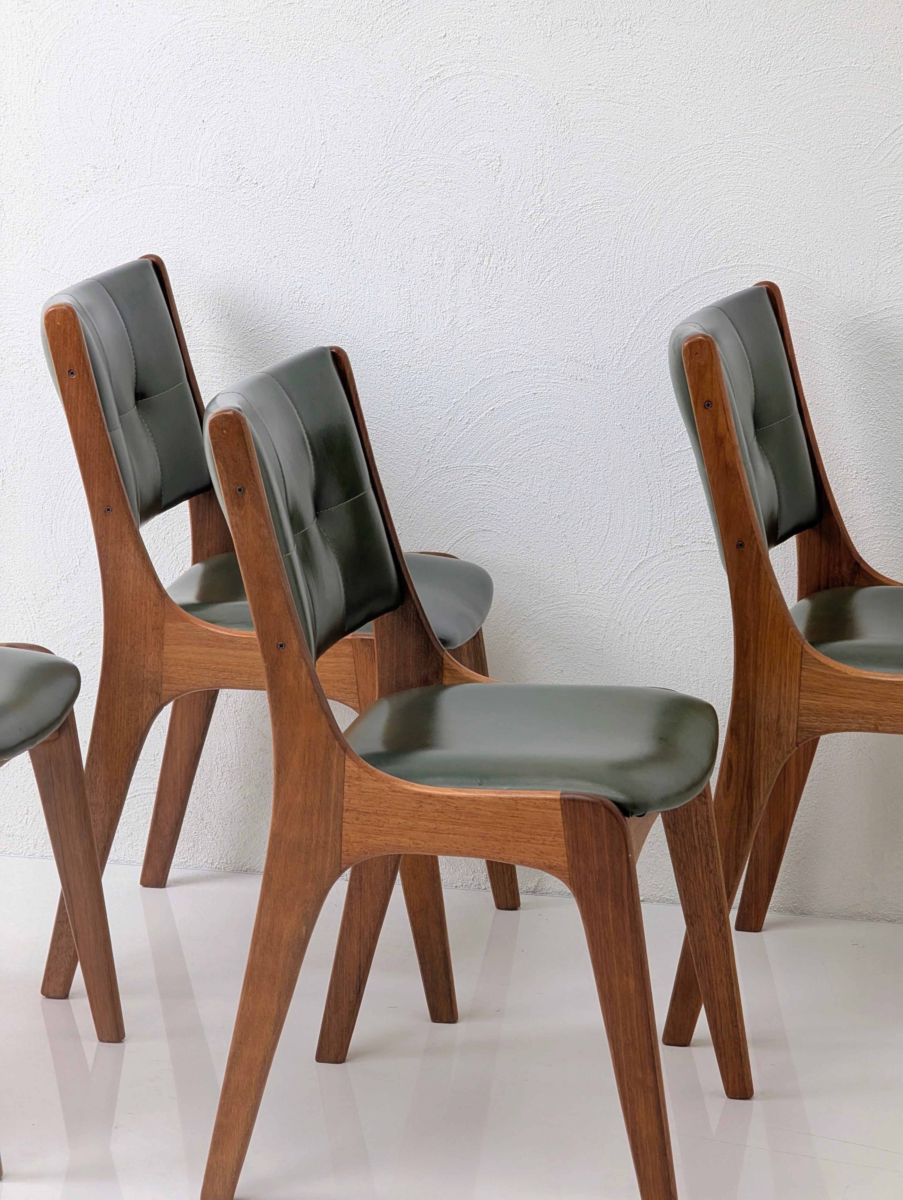 Set of 4 MCM Dining Chairs by Alron – Rare Olive Vinyl & Restored Blackwood