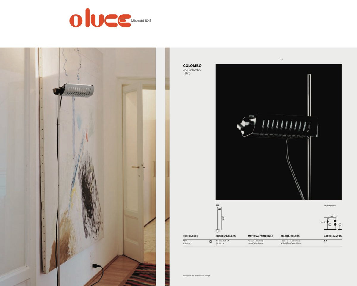 Restored Metal Floor Lamp 626 'Alogena' by Joe Colombo for Oluce, c.1970