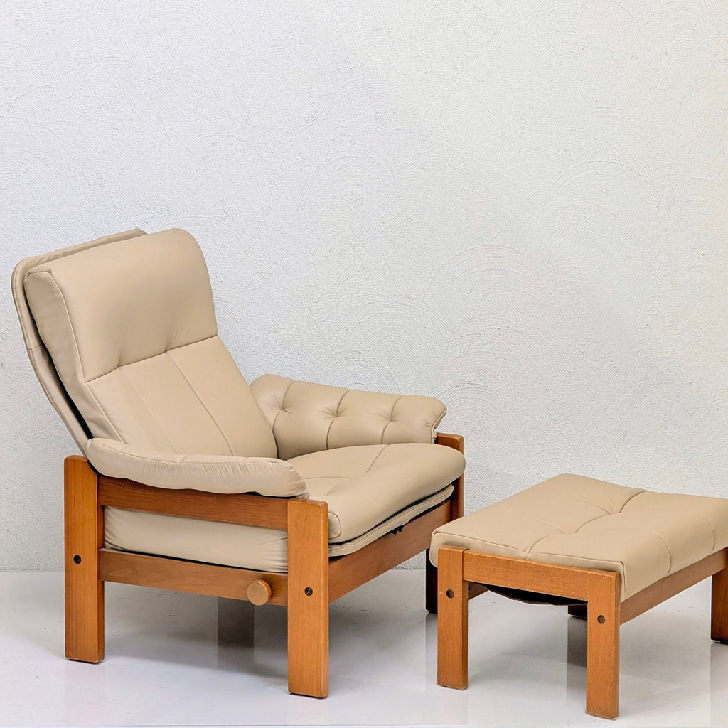Danish Deluxe High-Back Recliner & Matching Ottoman | Sand Leather