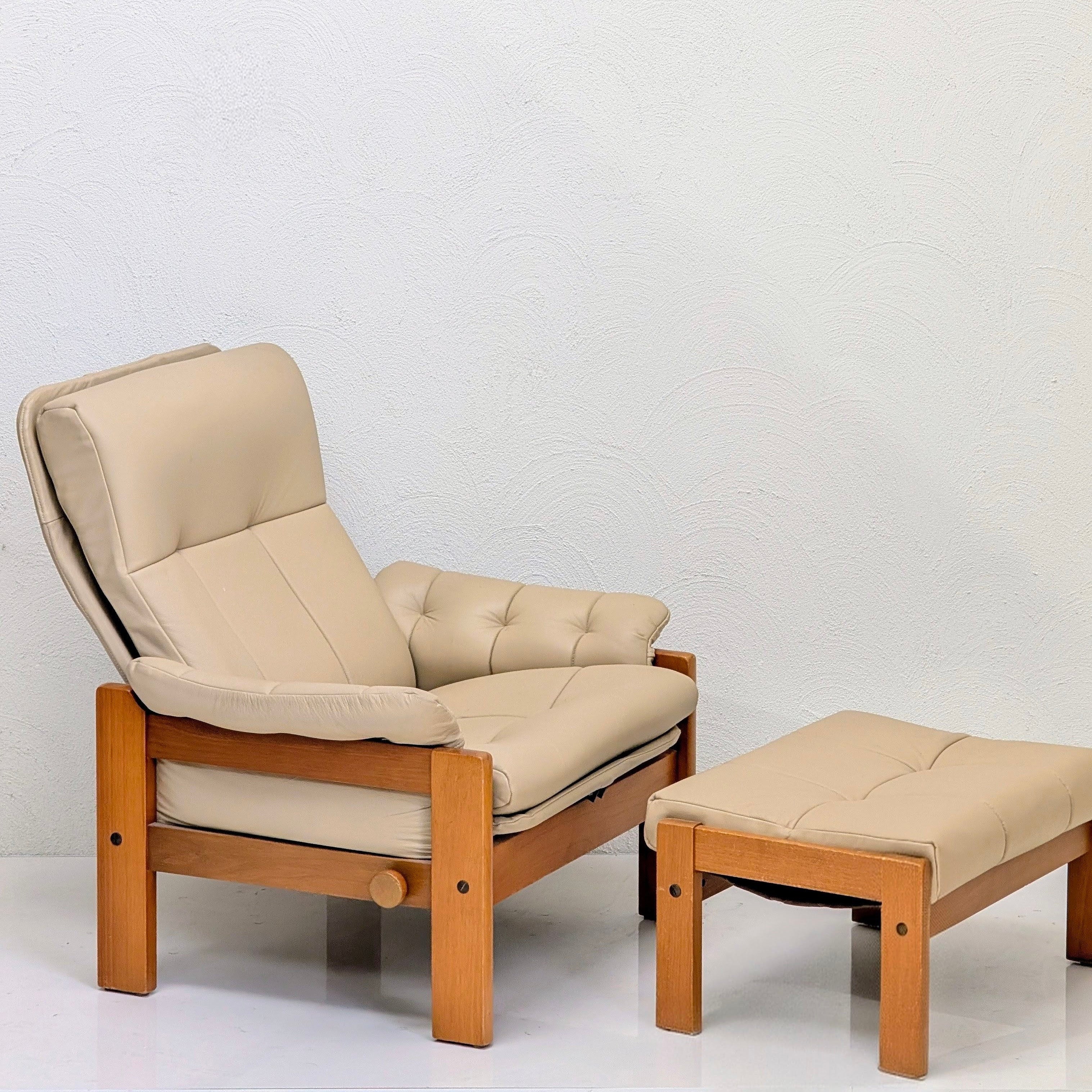 Danish Deluxe High-Back Recliner & Matching Ottoman | Sand Leather