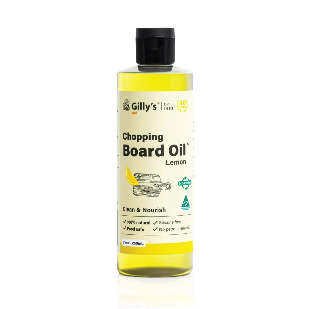 Gilly's Chopping Board Oil Lemon 250ml bottle, food safe, natural wood care product