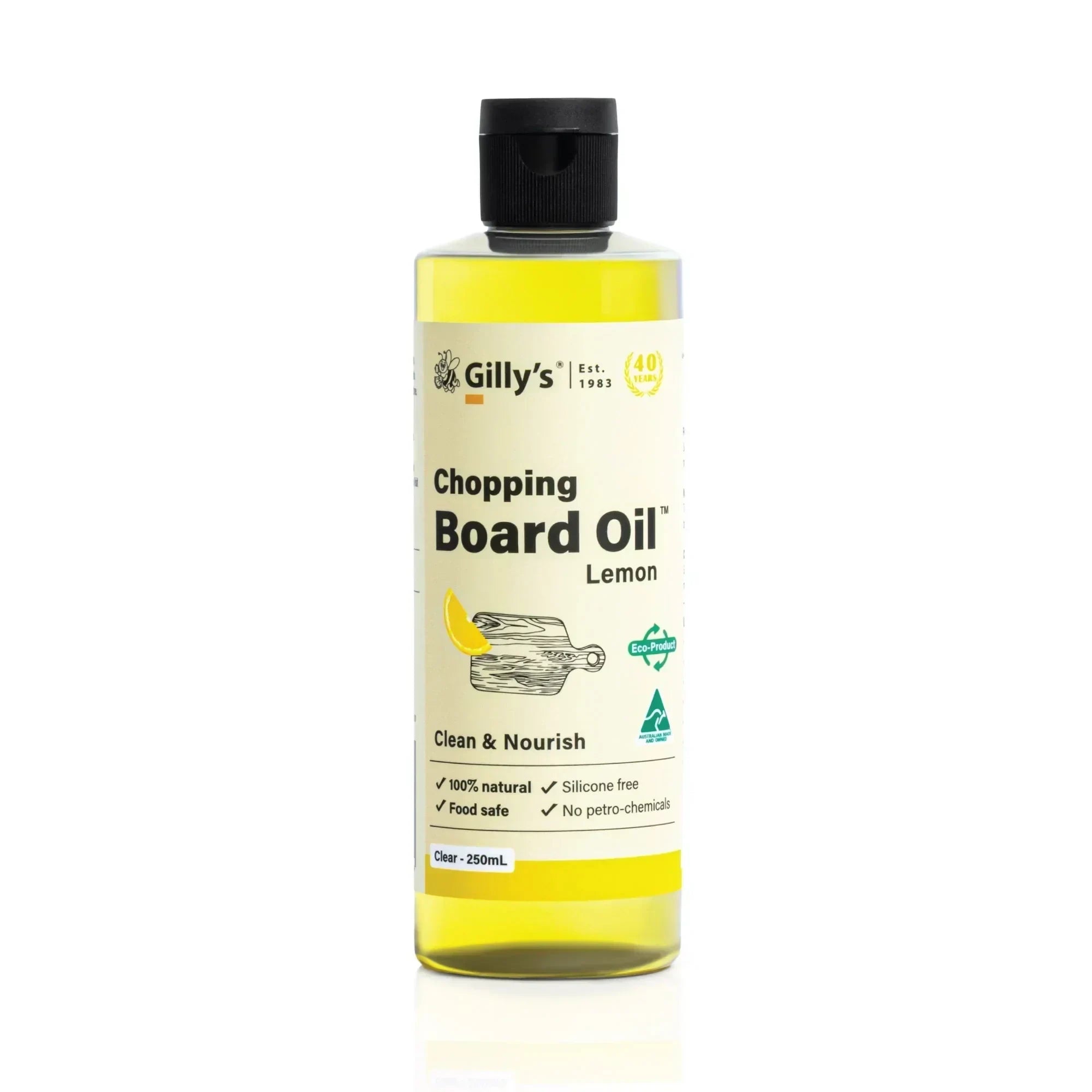 Gilly's Chopping Board Oil Lemon 250ml bottle, food safe, natural wood care product