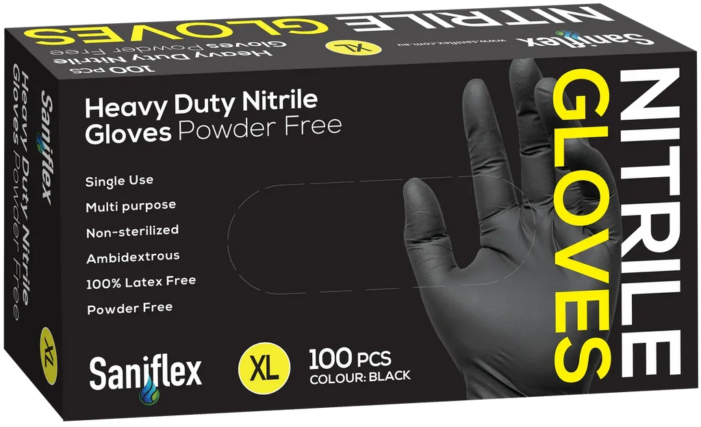 Saniflex heavy duty nitrile gloves box XL, black powder-free disposable gloves, 100 count