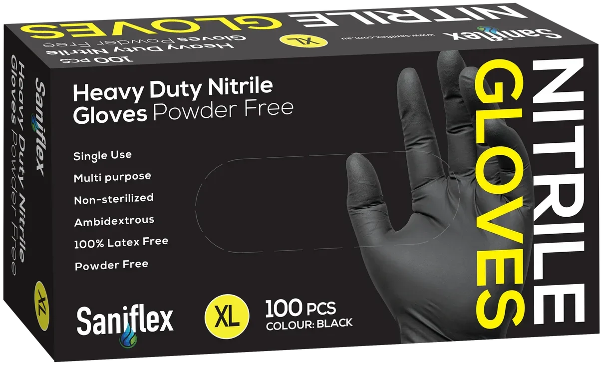 Saniflex heavy duty nitrile gloves box XL, black powder-free disposable gloves, 100 count