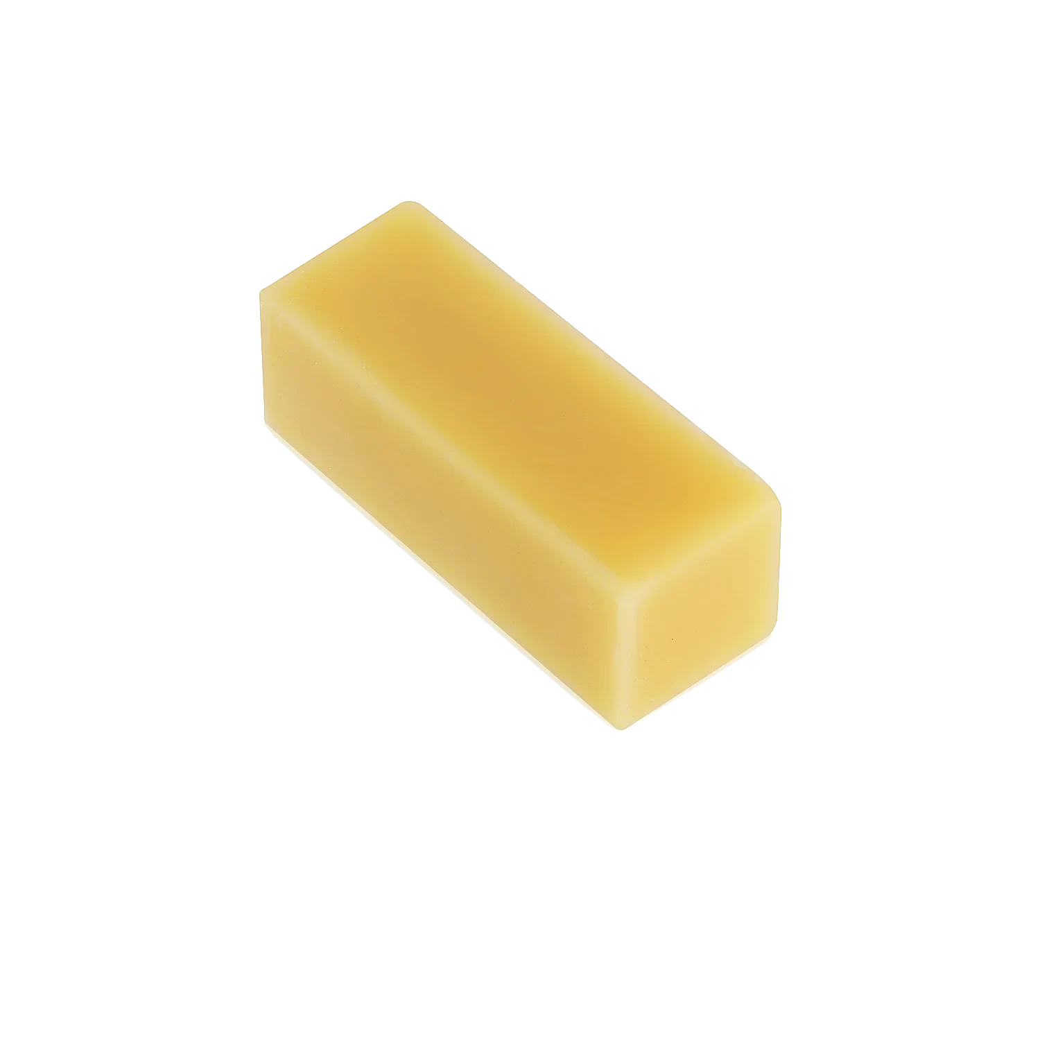 Rectangular yellow beeswax bar on white background