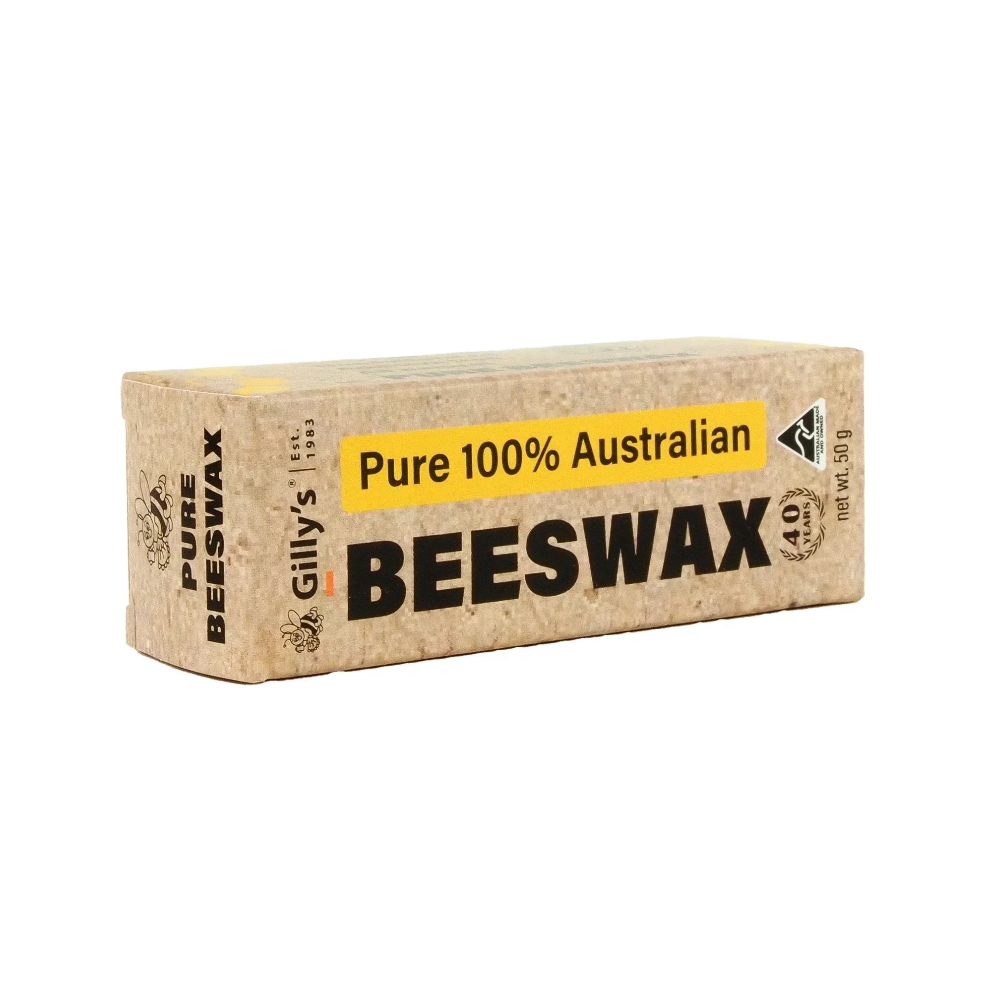 Gilly's Pure 100% Australian beeswax block, 50g, eco-friendly packaging