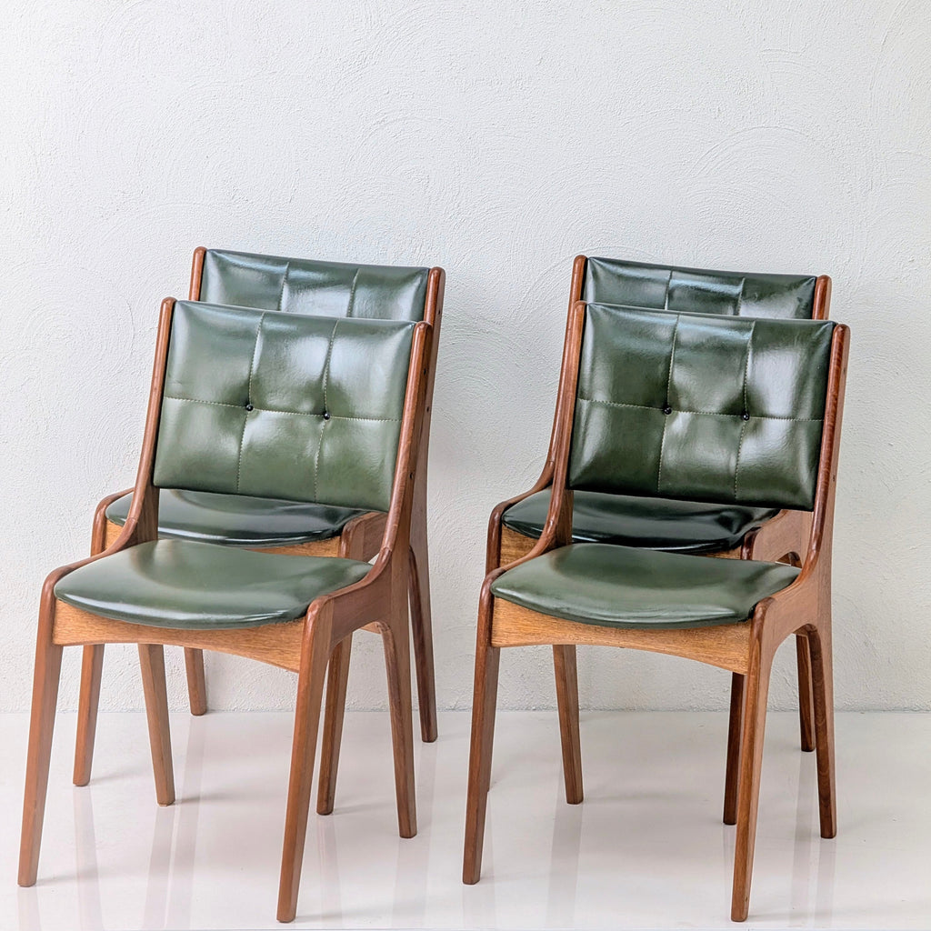 Set of 4 MCM Dining Chairs by Alron – Rare Olive Vinyl & Restored Blackwood