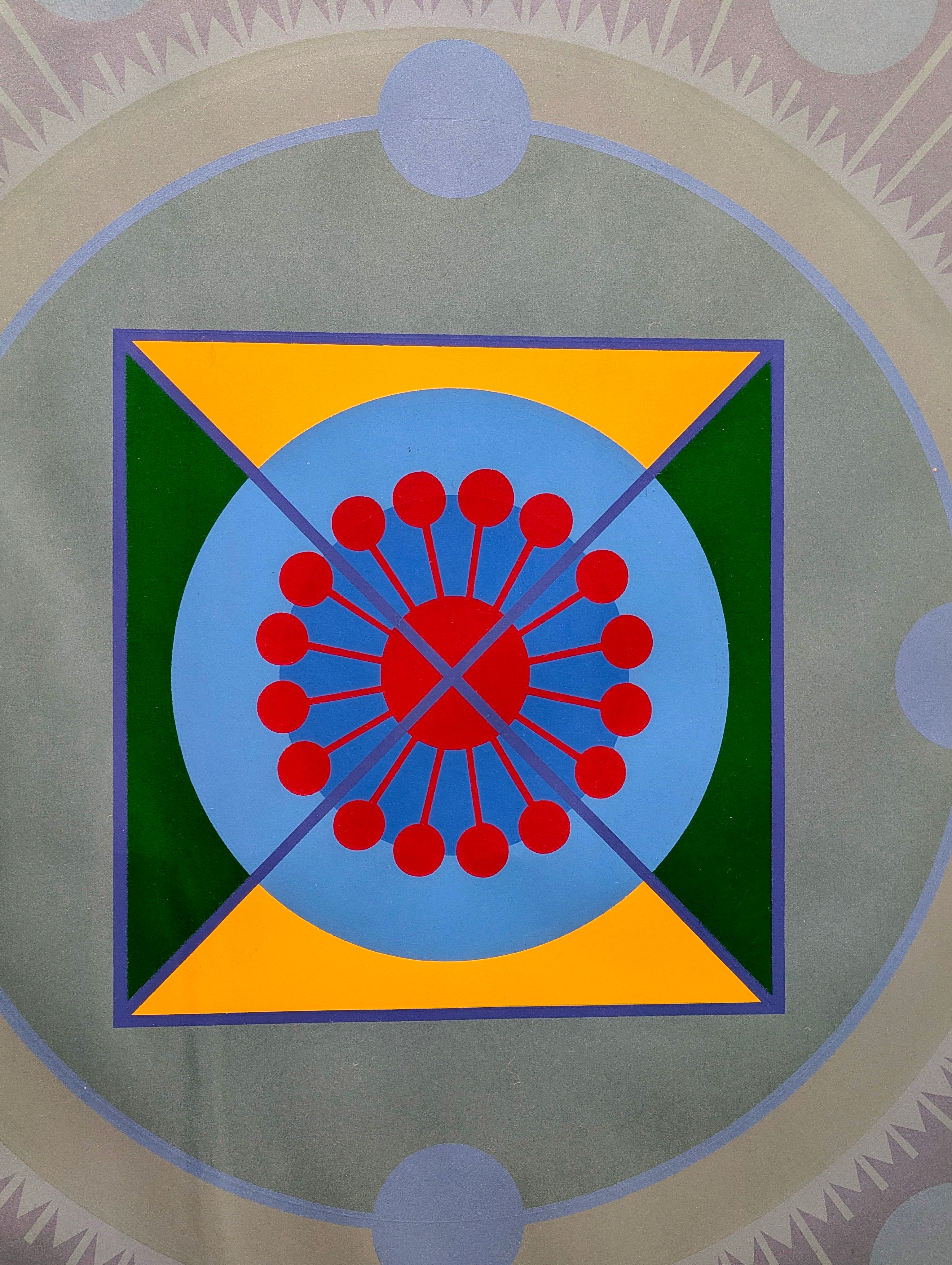 Vintage 1972 Geometric Op Art Silk Screen Print 74cm