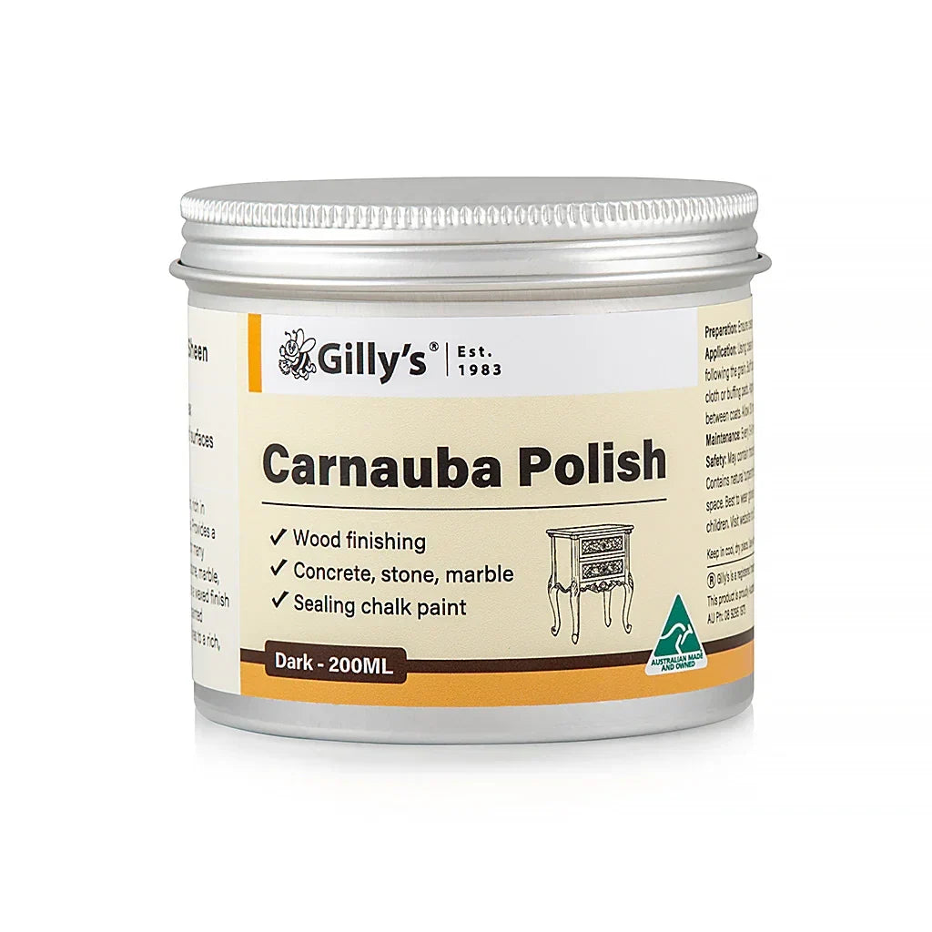 Gilly's Carnauba Polish dark 200ML tin for wood, concrete, marble, and chalk paint finishing