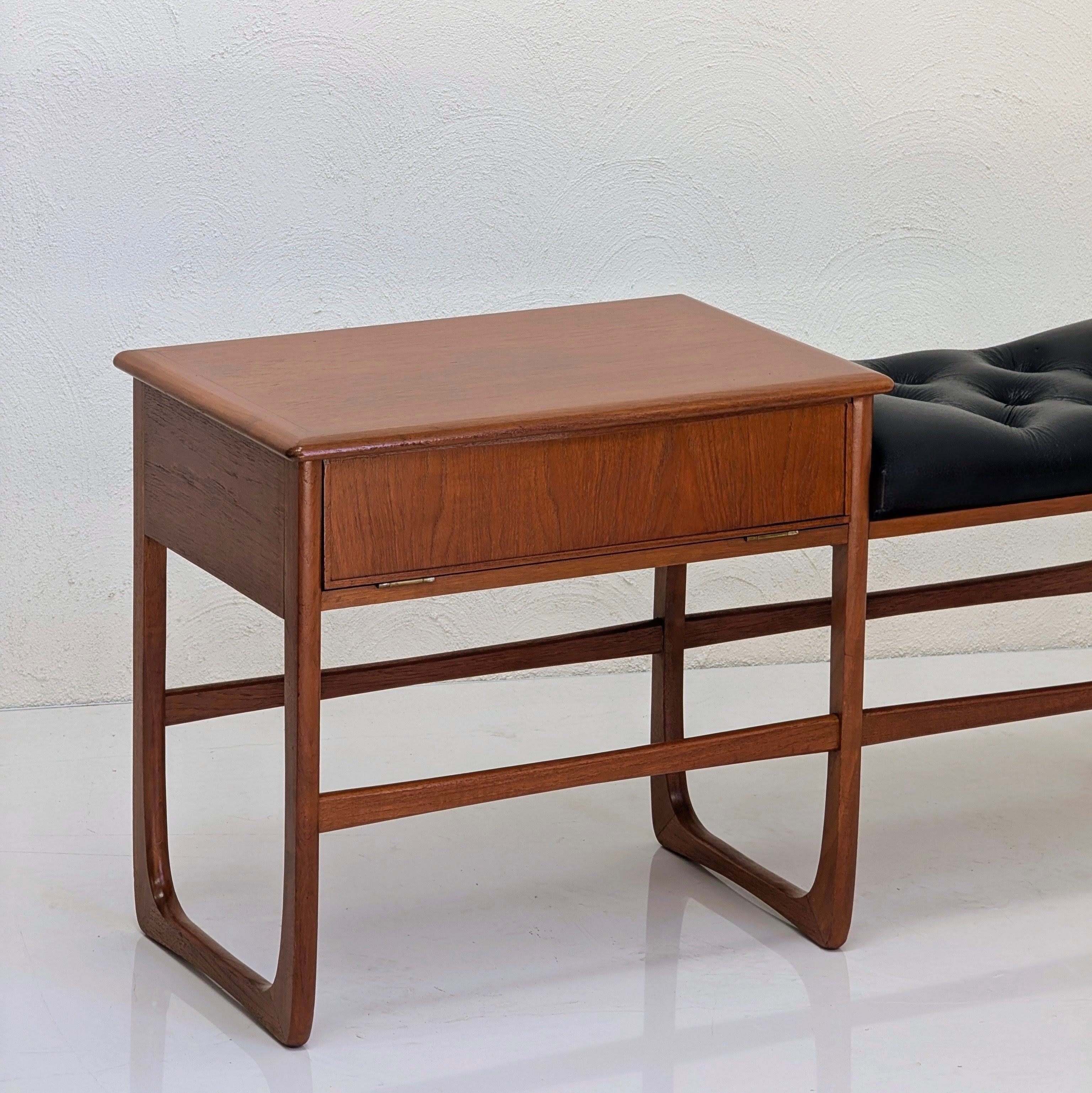 1960s Mid-Century Modern Teak Sled-Base Hallway Bench