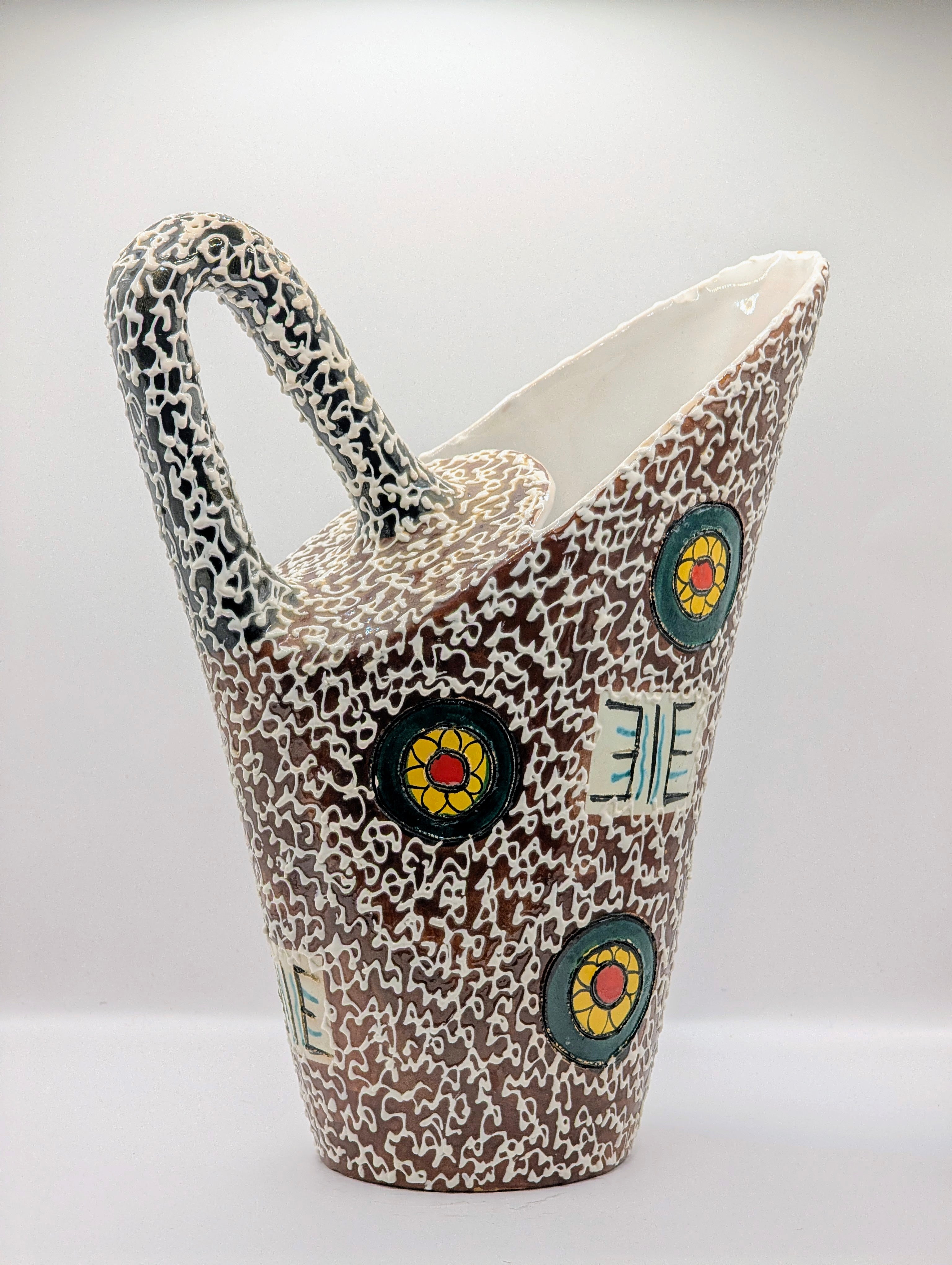 Rare 1964 Modernist Sculptural Pitcher by Santucci Deruta - Handcrafted in Italy