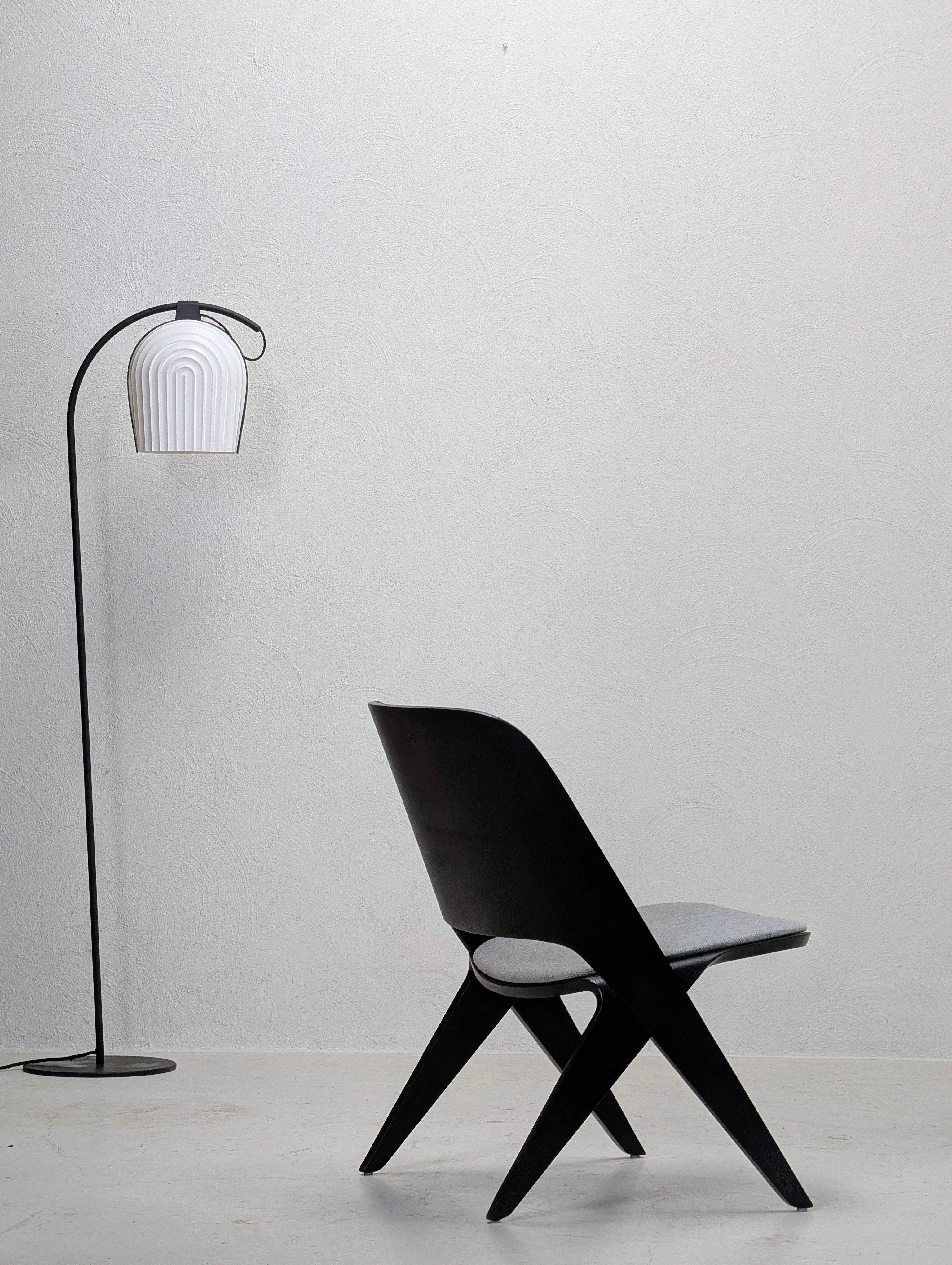 Poiat Lavitta Lounge Chair In Black Oak With Grey Padded Seat