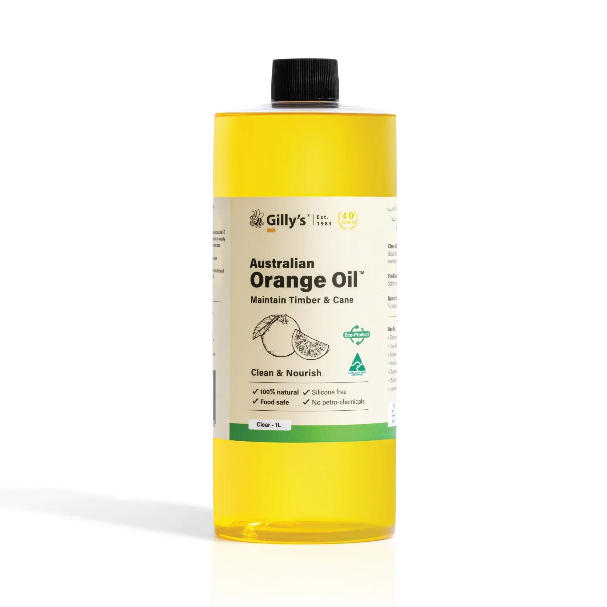 Gilly's Australian Orange Oil 1L bottle for timber and cane maintenance