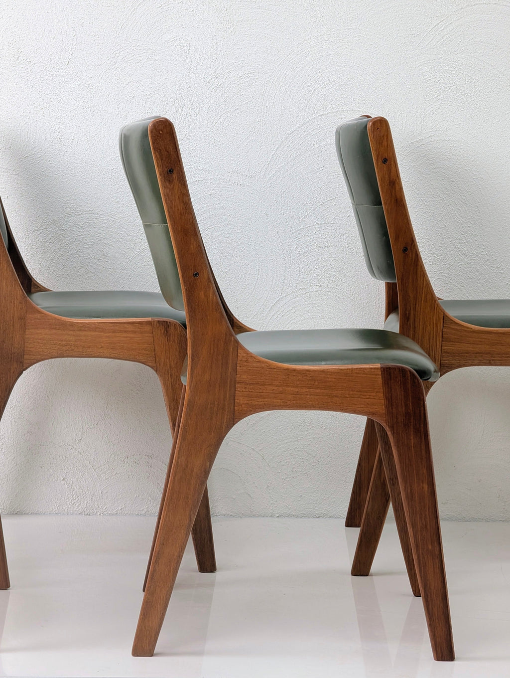 Set of 4 MCM Dining Chairs by Alron – Rare Olive Vinyl & Restored Blackwood