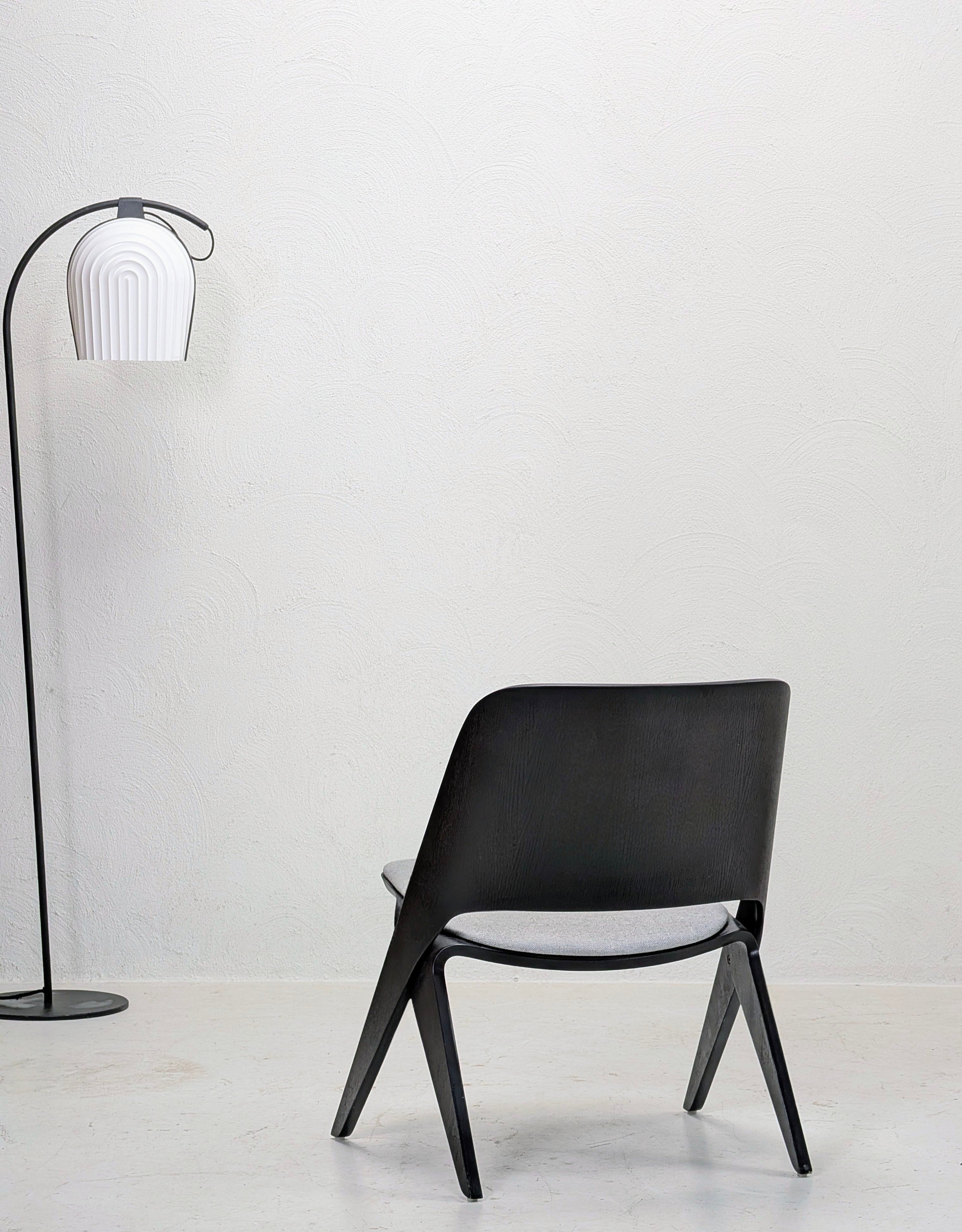 Poiat Lavitta Lounge Chair In Black Oak With Grey Padded Seat