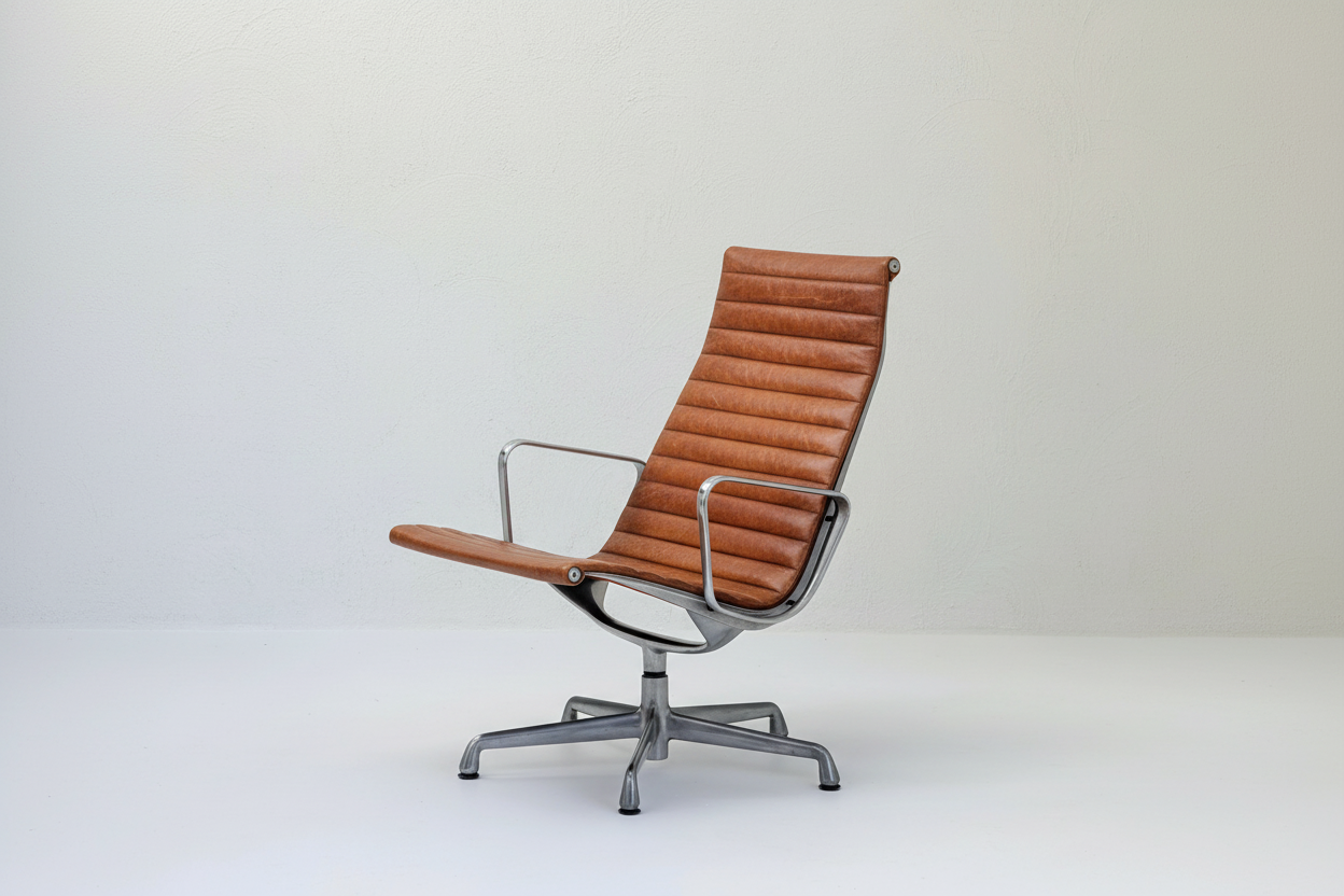 Restored Cognac Leather Herman Miller Eames Aluminium Group Lounge Chair EA316