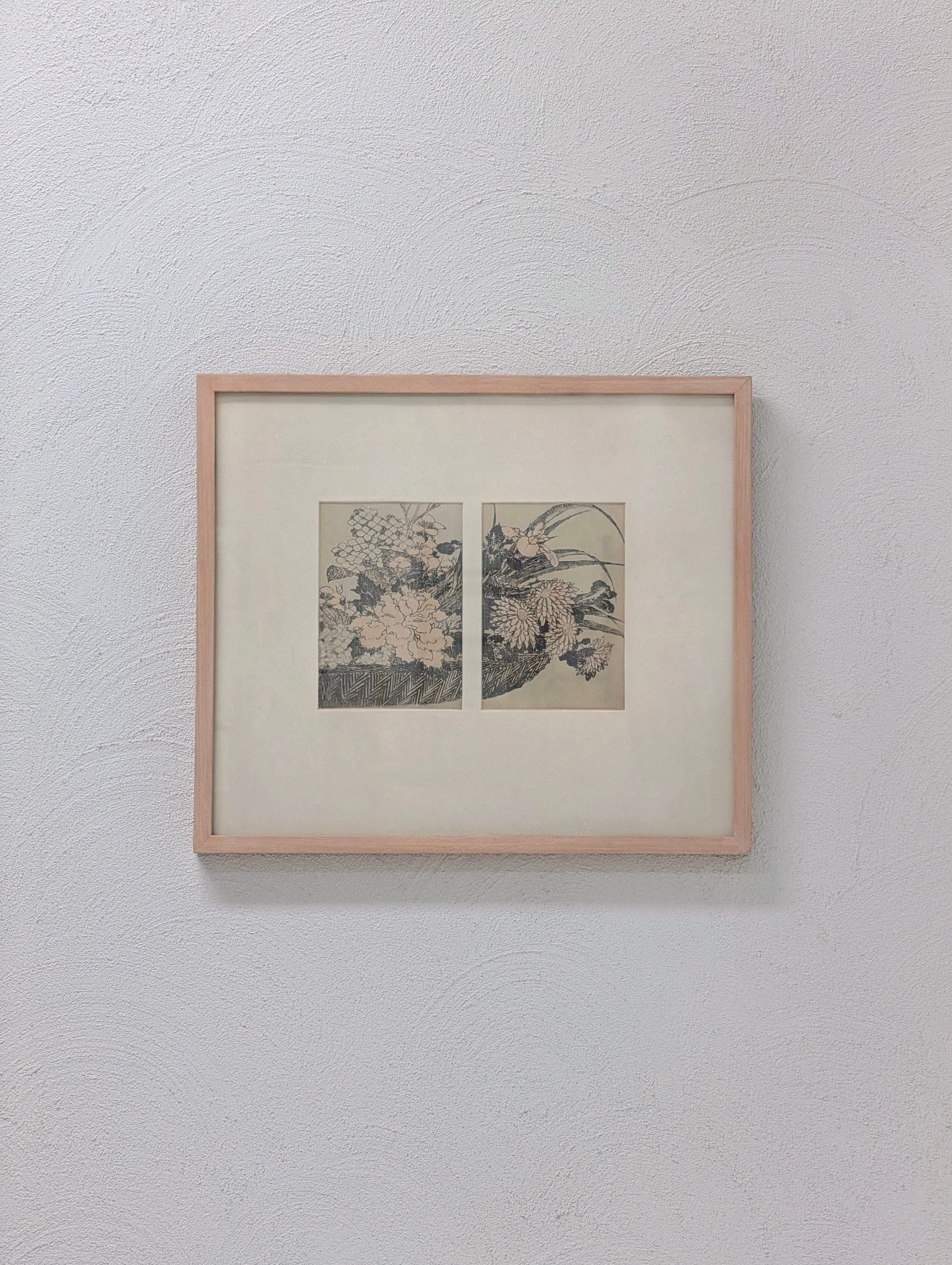Original Katsushika Hokusai Woodblock: "The Flower Basket" (19th Century) – Conservation Framed